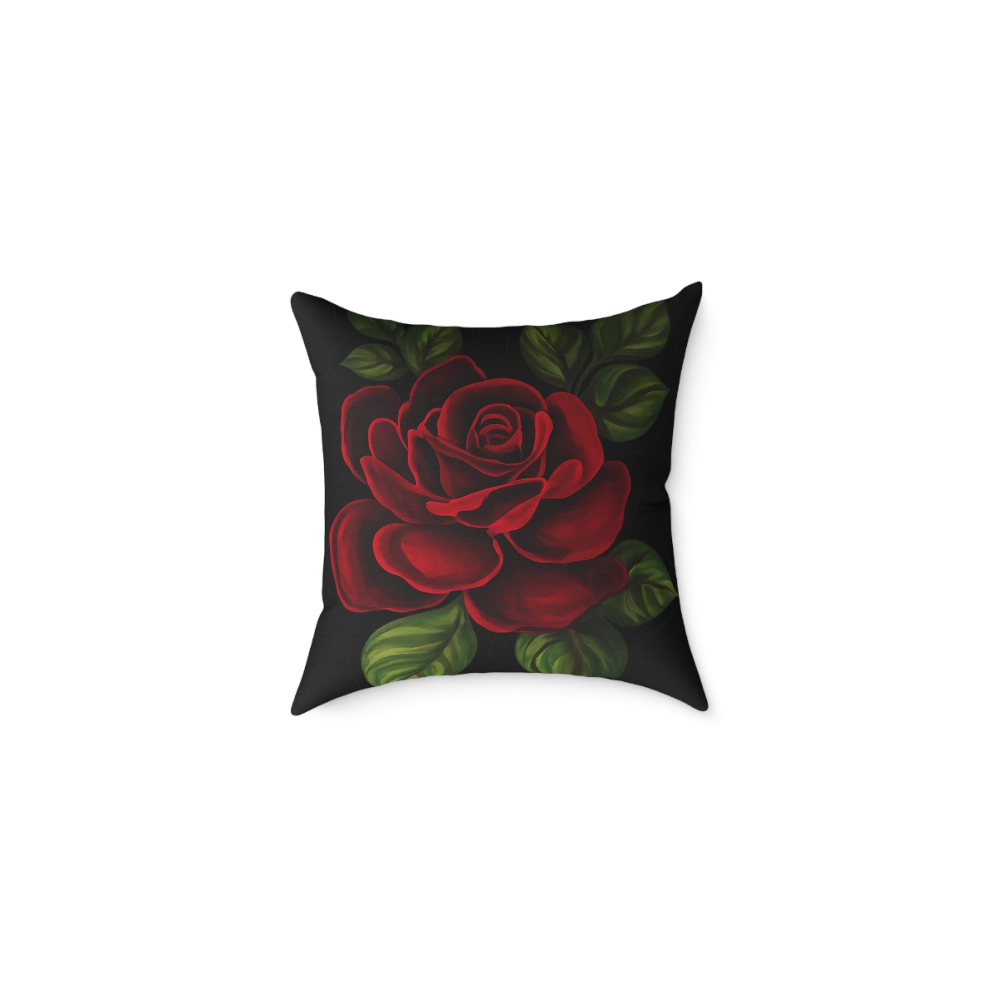 Red Rose Floral Throw Pillow — Square Canvas Decorative Pillow