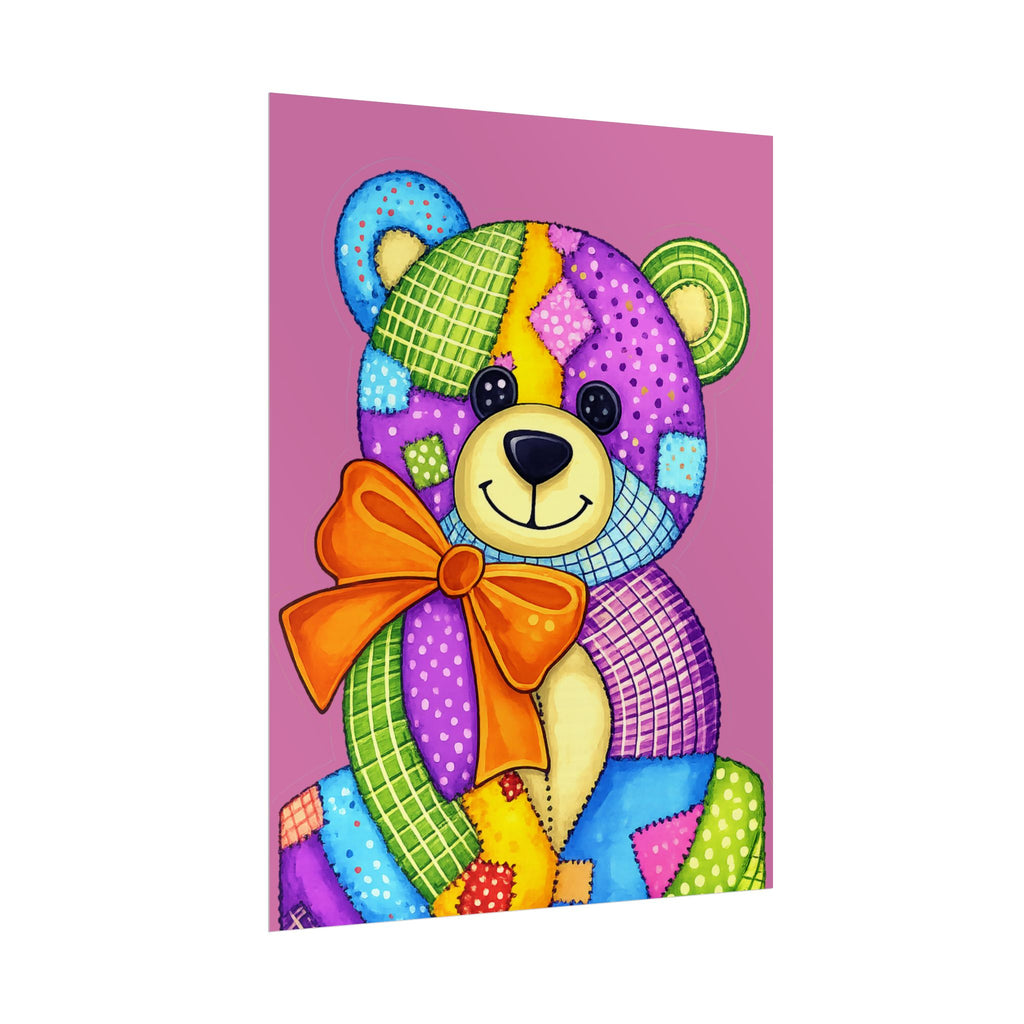 Colorful Patchwork Teddy Bear Poster — Cute Nursery Wall Art