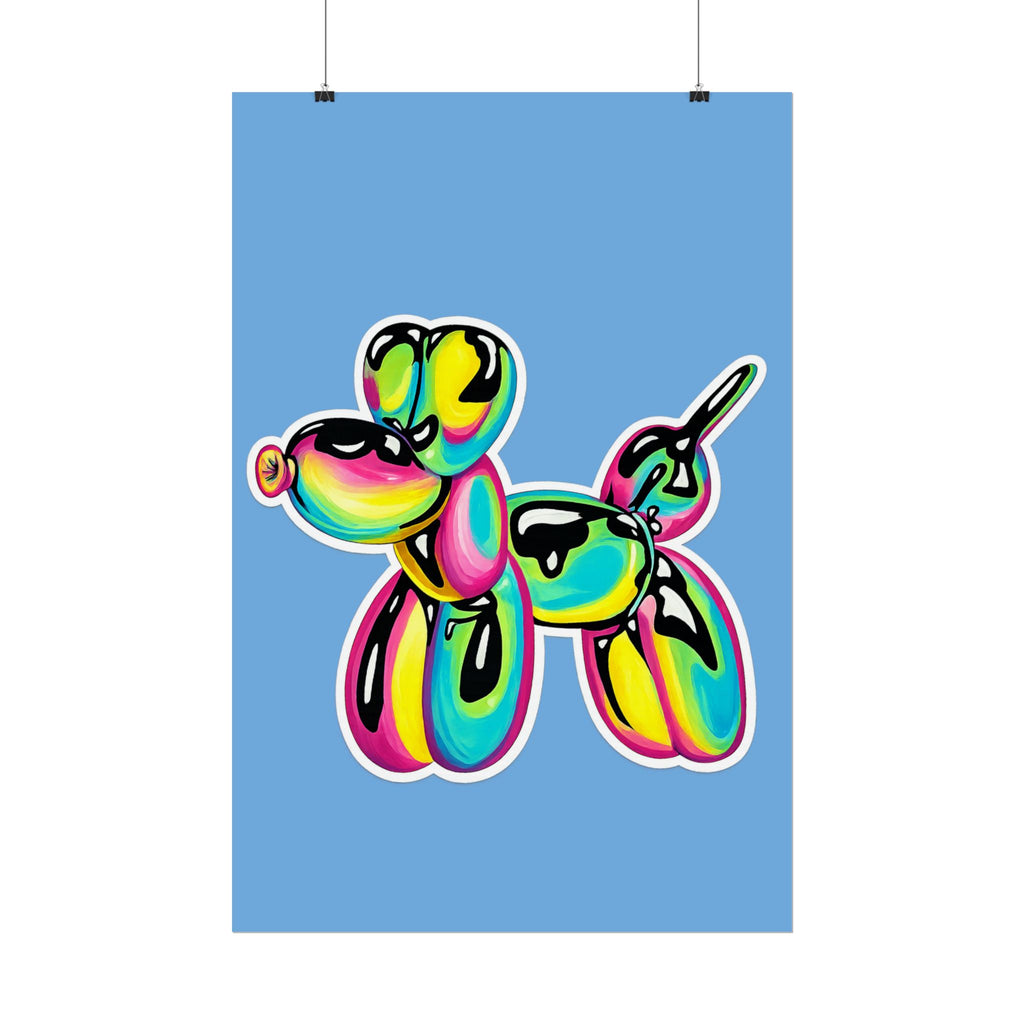 Balloon Dog Poster — Neon Art Print on Blue Background