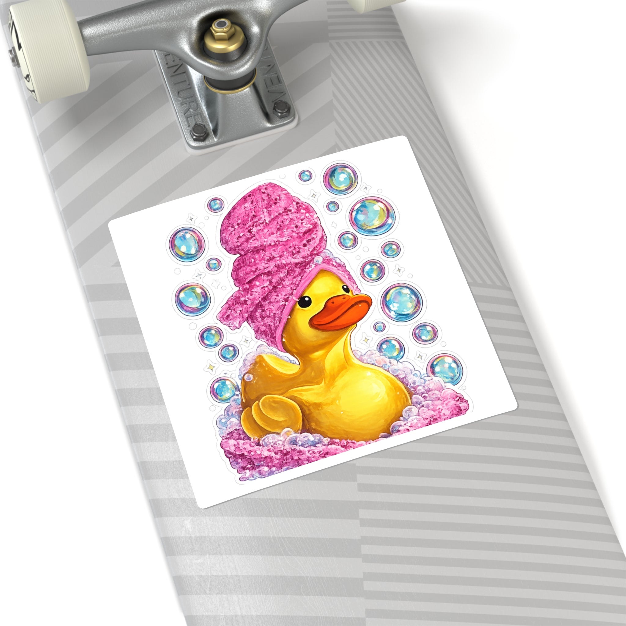 Rubber Duck Spa Square Sticker — Cute Bubble Bath Laptop Decal