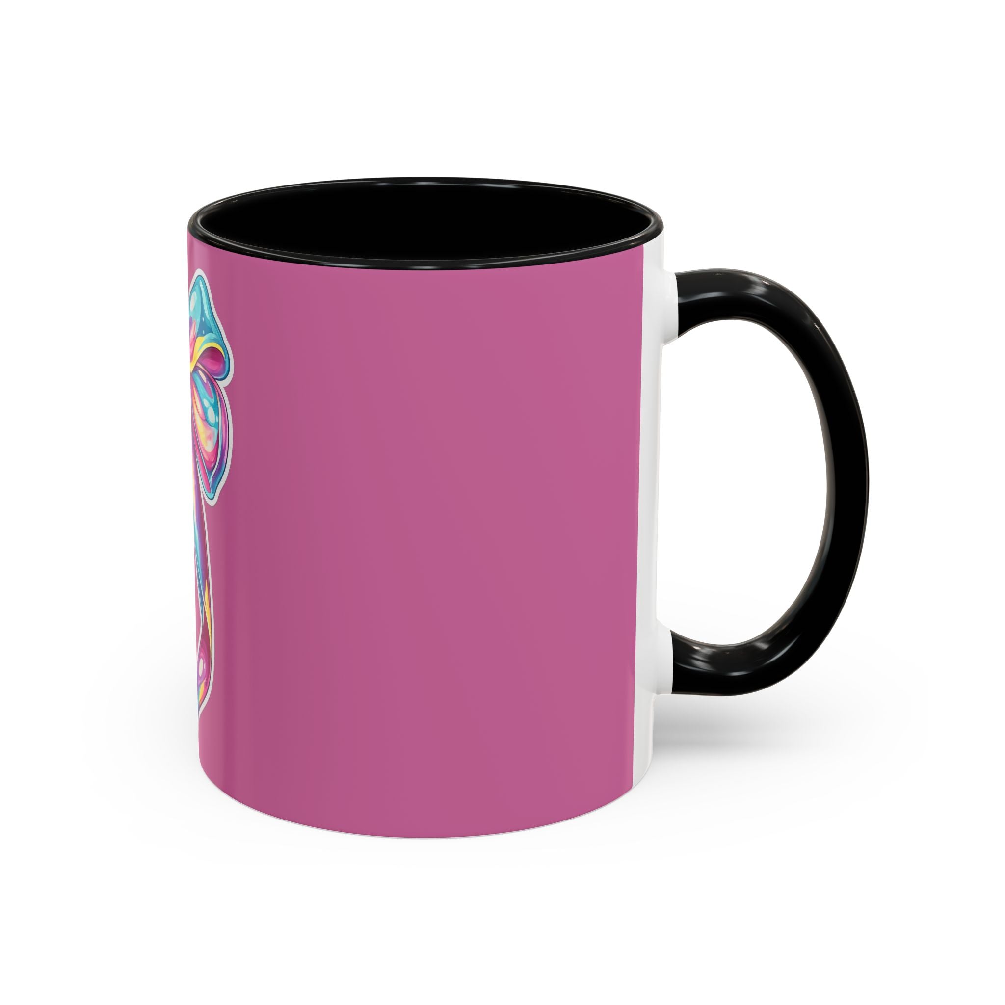 Pink Accent Coffee Mug with Rainbow Bow – Cute Gift Mug for Her
