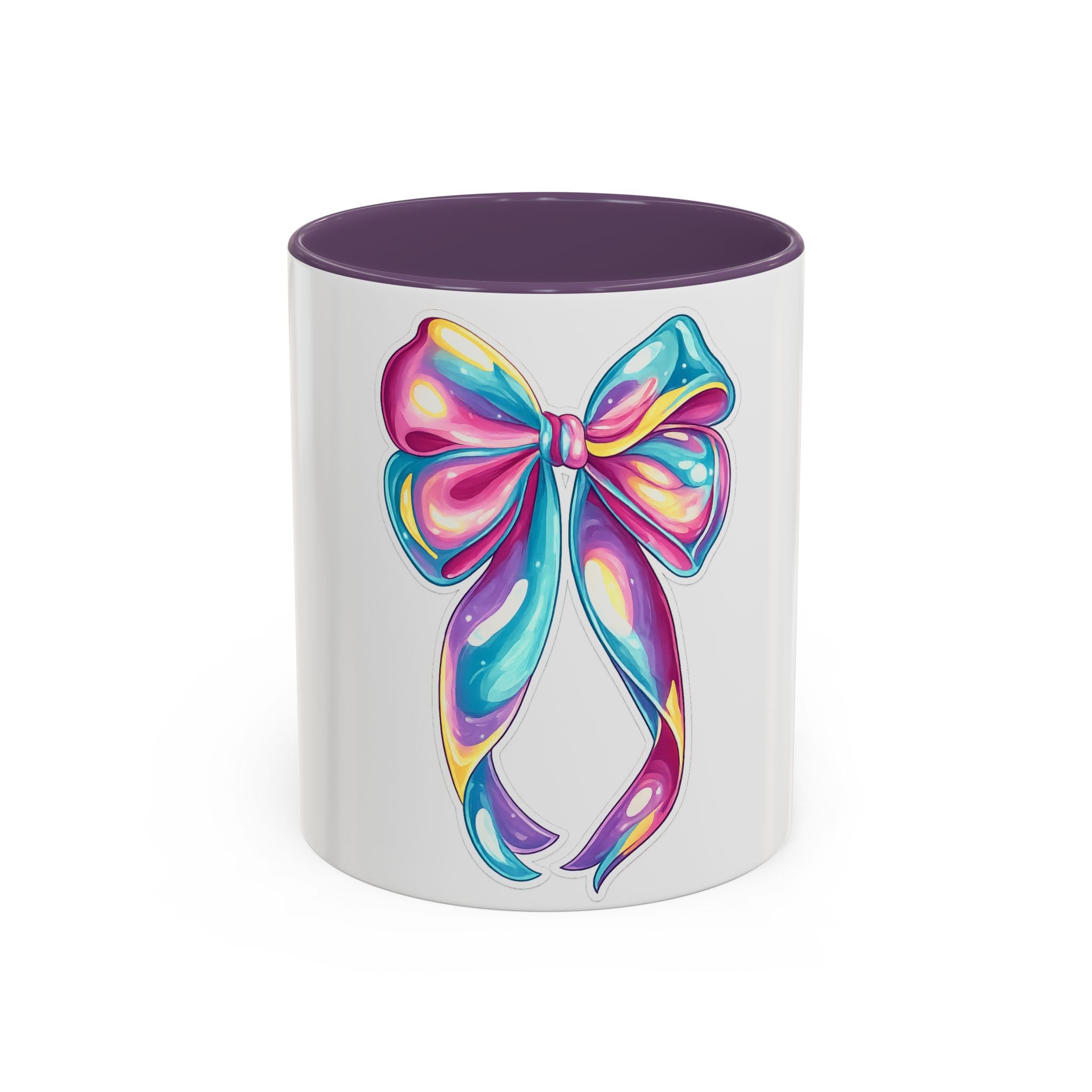 Rainbow Bow Accent Coffee Mug — Colorful Gift Mug for Her