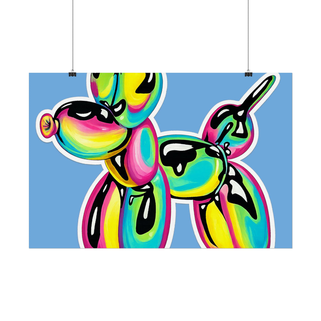 Balloon Dog Poster — Neon Art Print on Blue Background