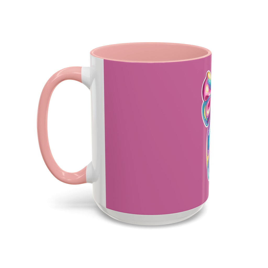 Pink Accent Coffee Mug with Rainbow Bow – Cute Gift Mug for Her