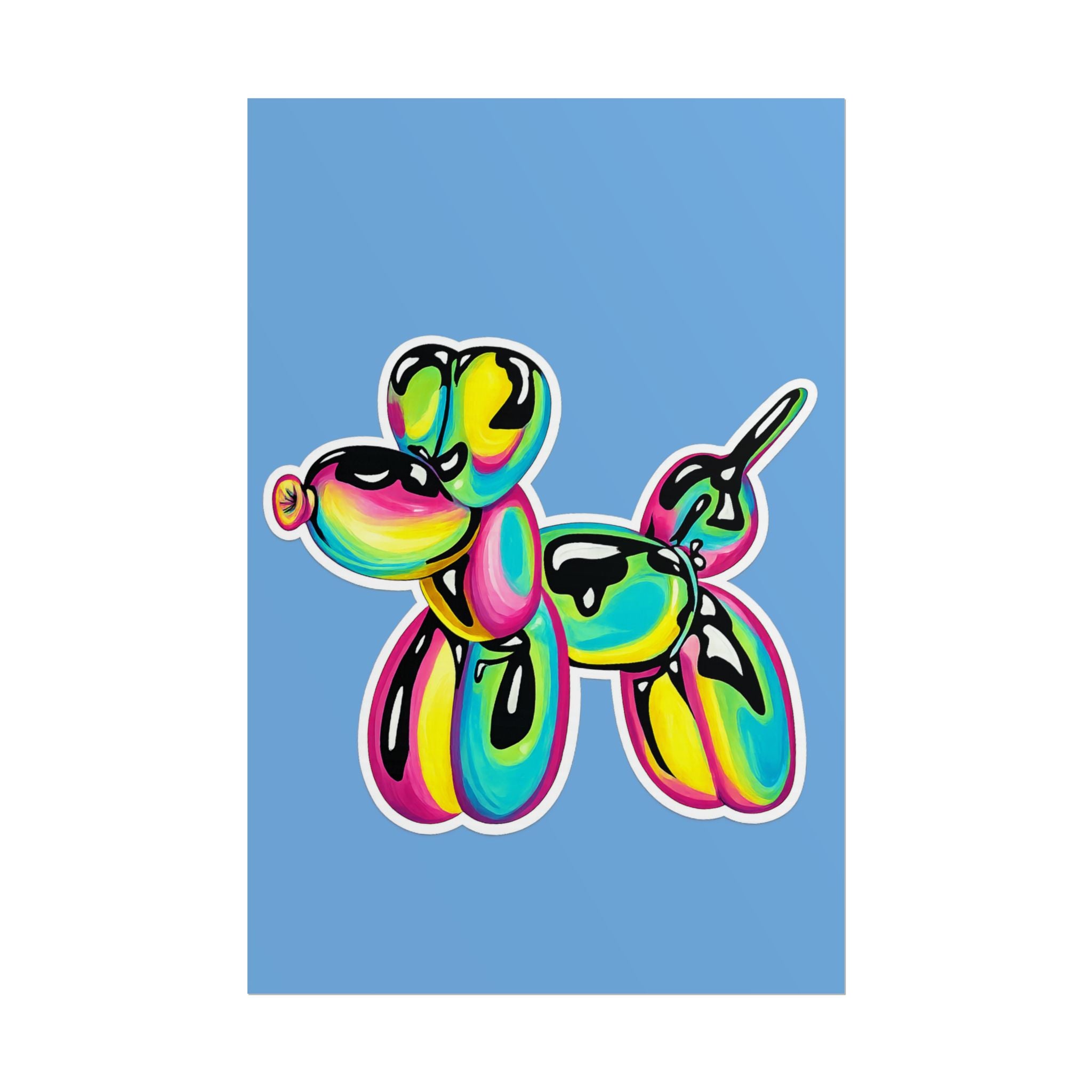 Balloon Dog Poster — Neon Art Print on Blue Background