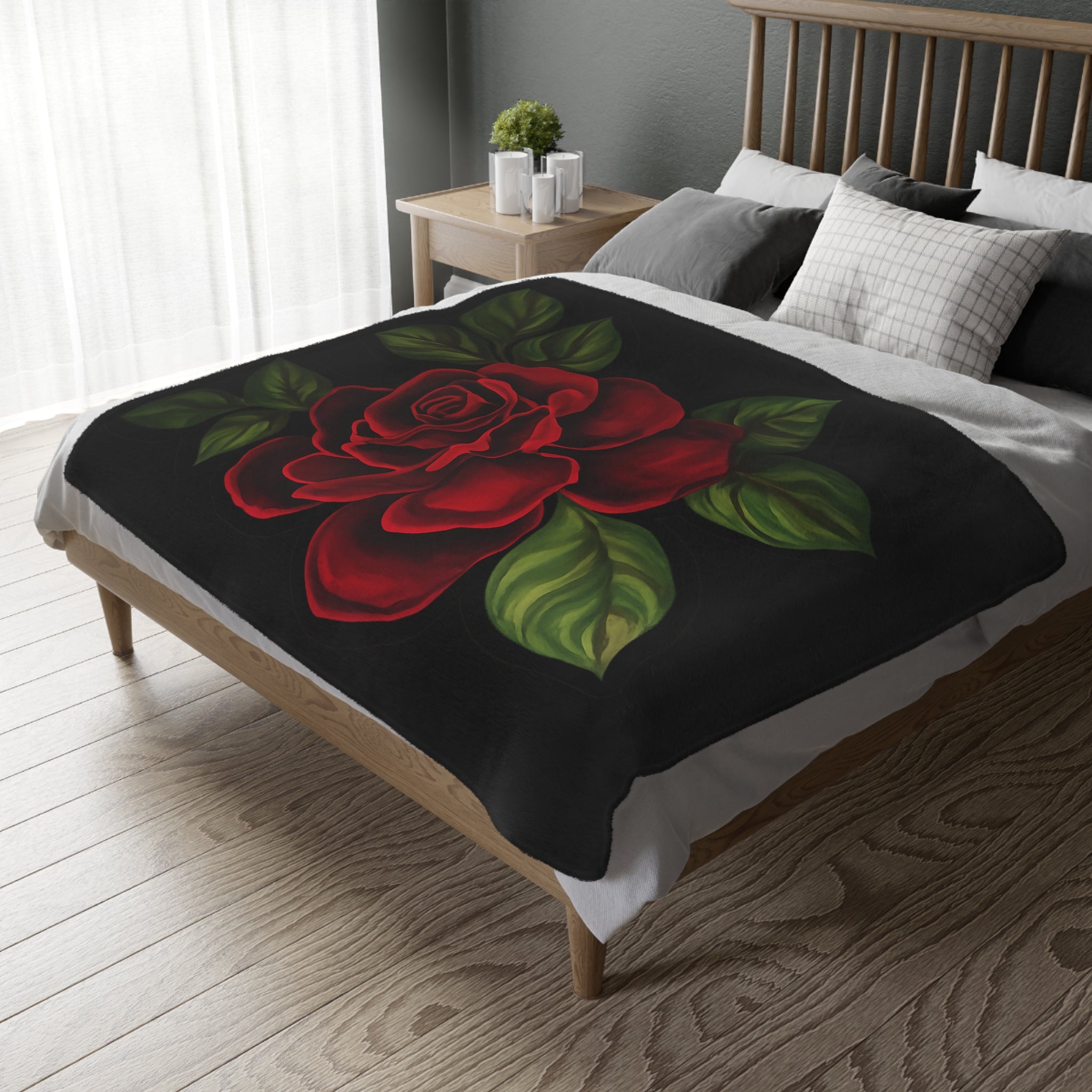 Red Rose Velvet Microfiber Blanket – Soft Two-Sided Floral Throw