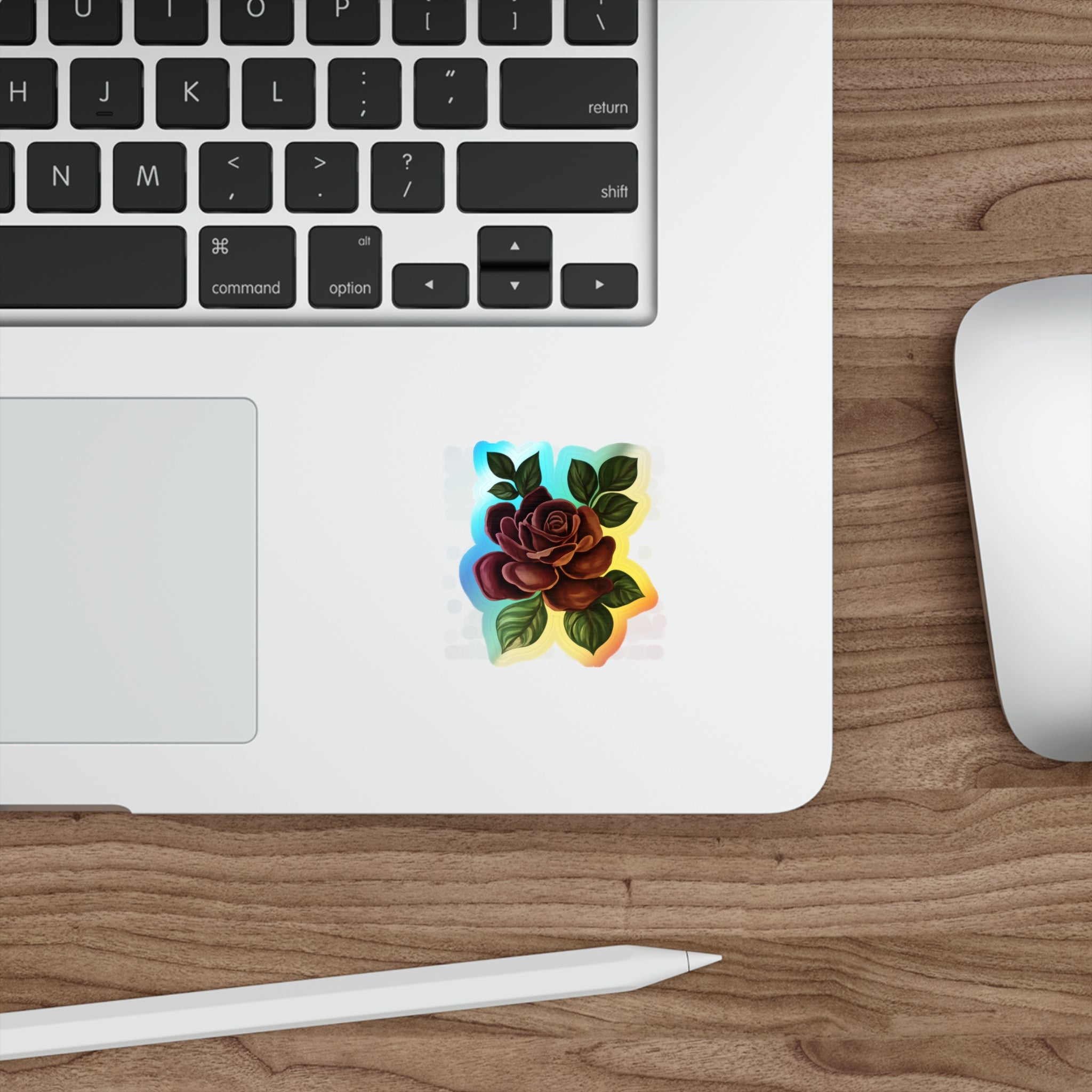 Holographic Rose Die-Cut Sticker — Iridescent Floral Skateboard Decal
