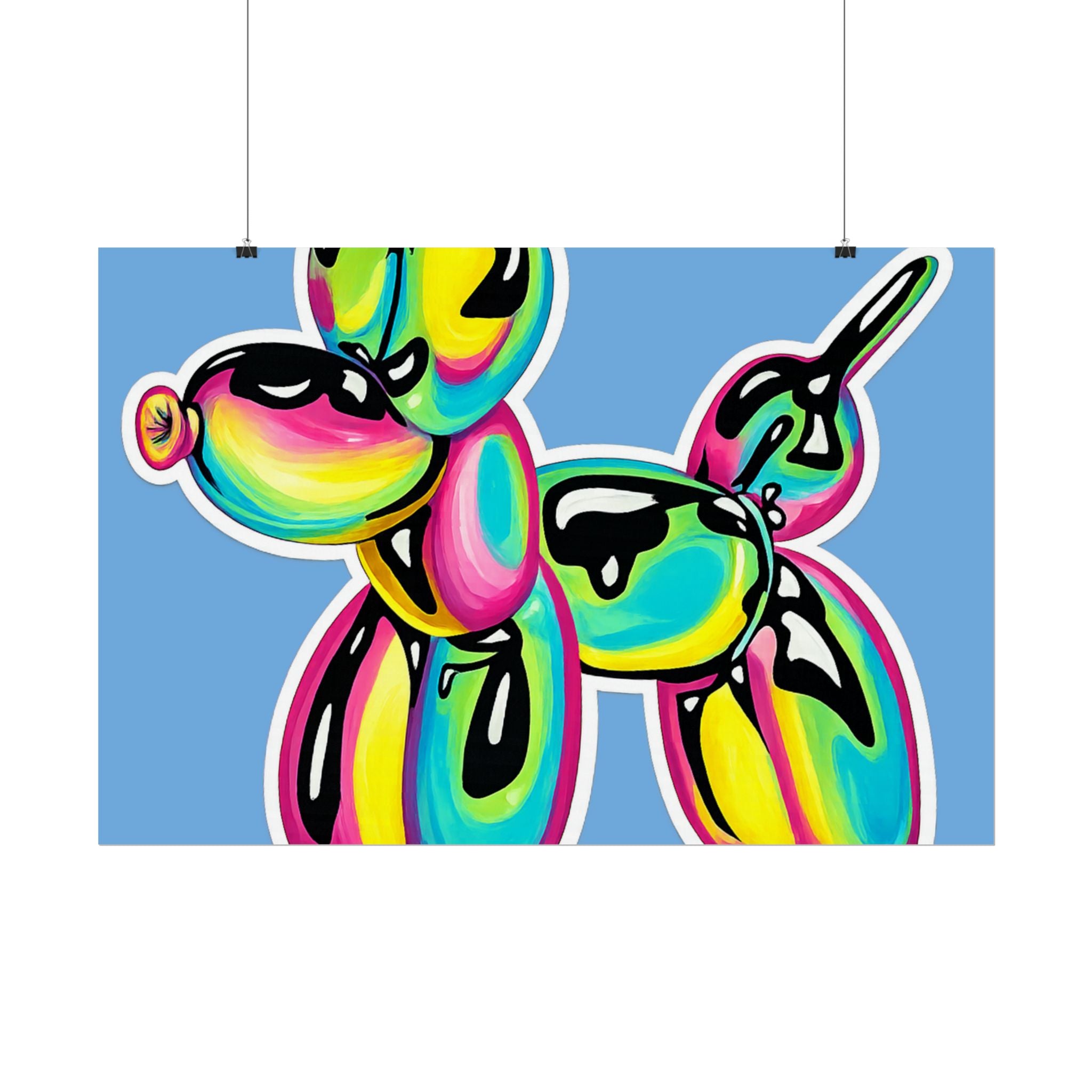 Balloon Dog Poster — Neon Art Print on Blue Background