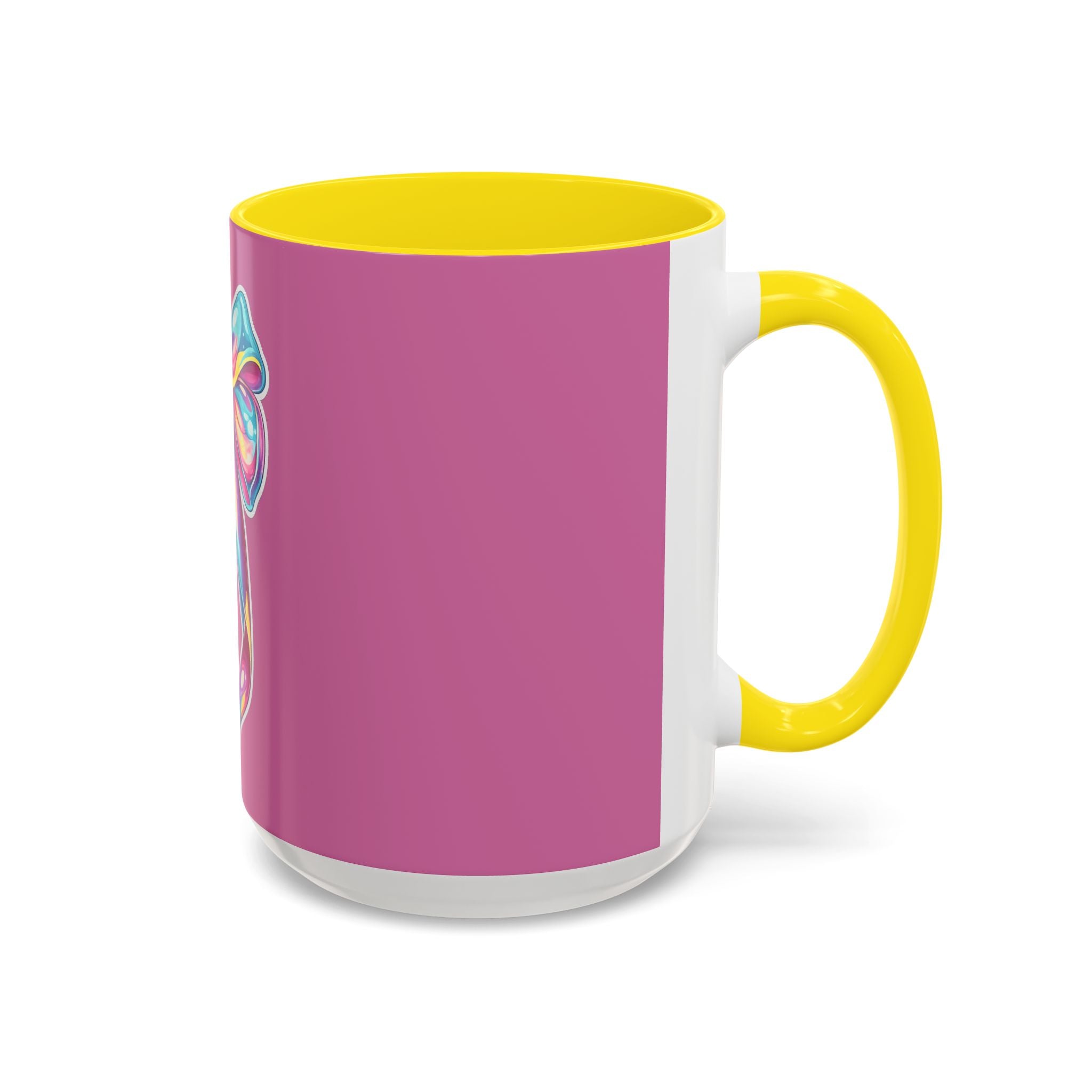 Pink Accent Coffee Mug with Rainbow Bow – Cute Gift Mug for Her