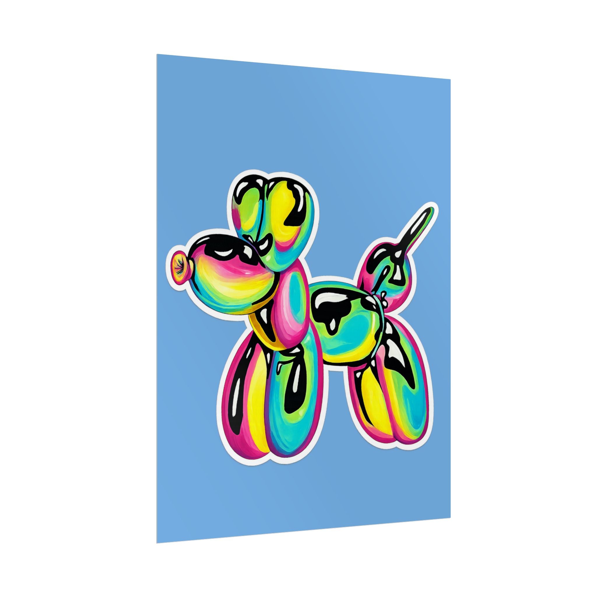 Balloon Dog Poster — Neon Art Print on Blue Background