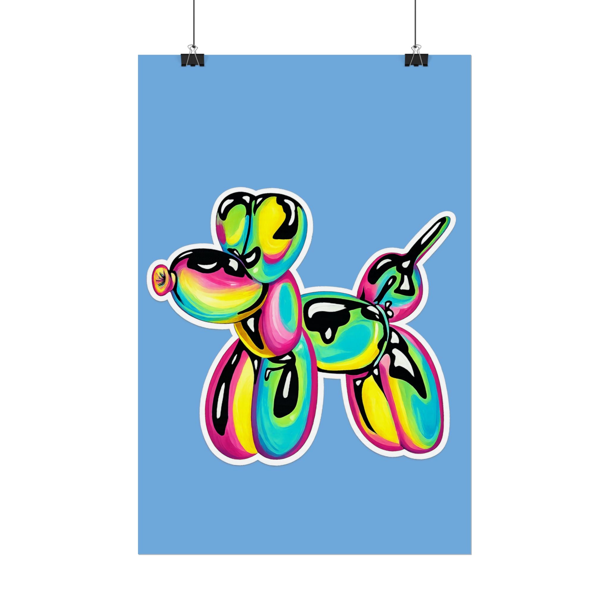 Balloon Dog Poster — Neon Art Print on Blue Background