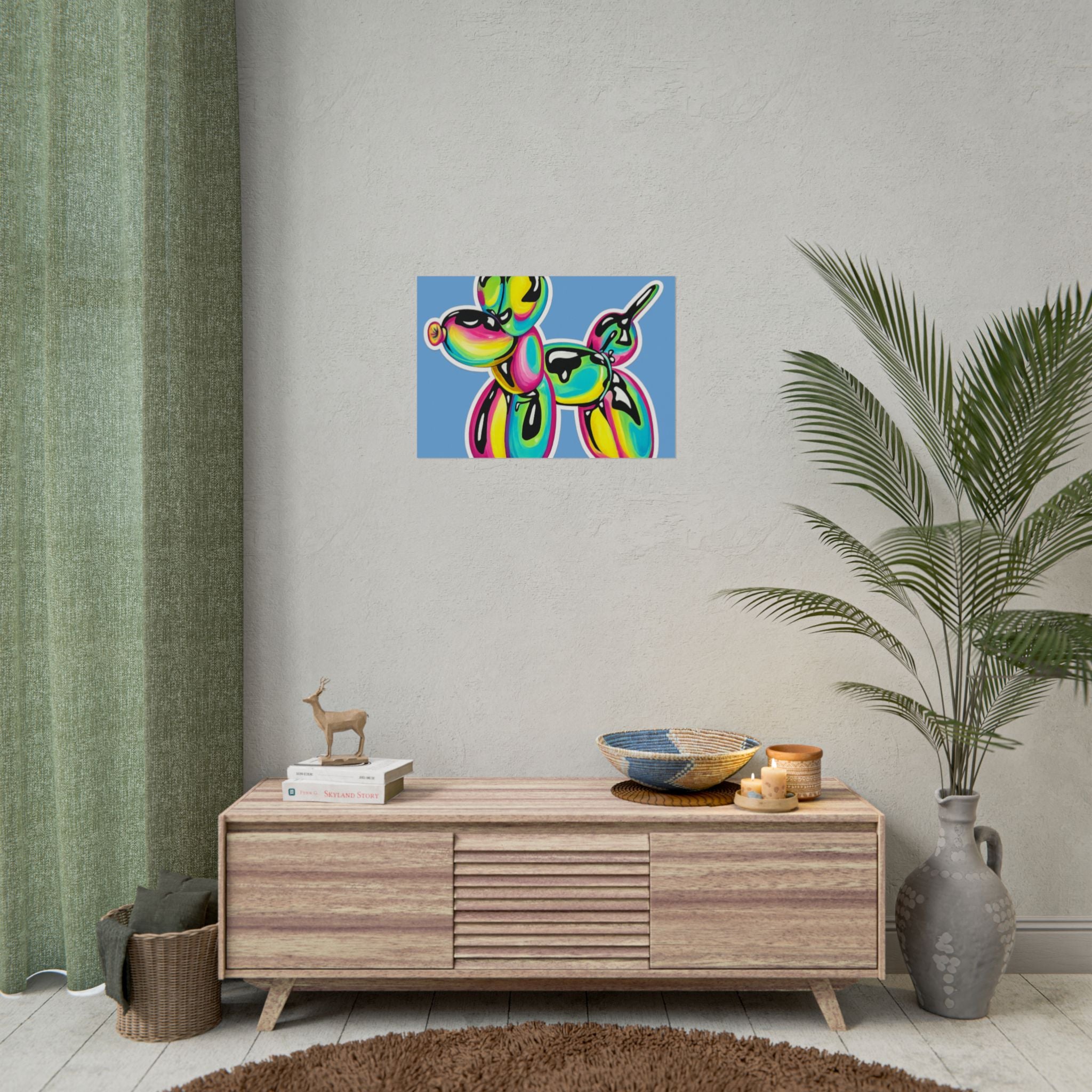 Balloon Dog Poster — Neon Art Print on Blue Background