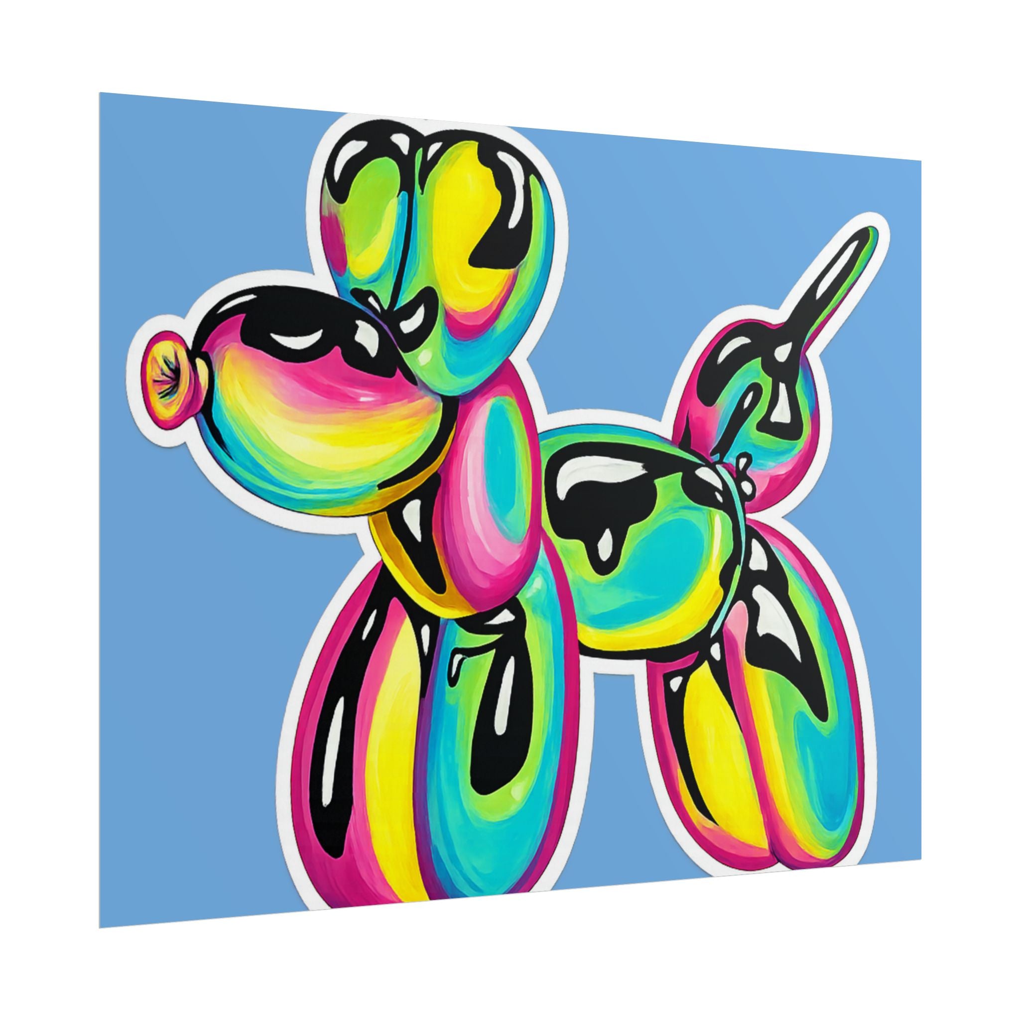 Balloon Dog Poster — Neon Art Print on Blue Background
