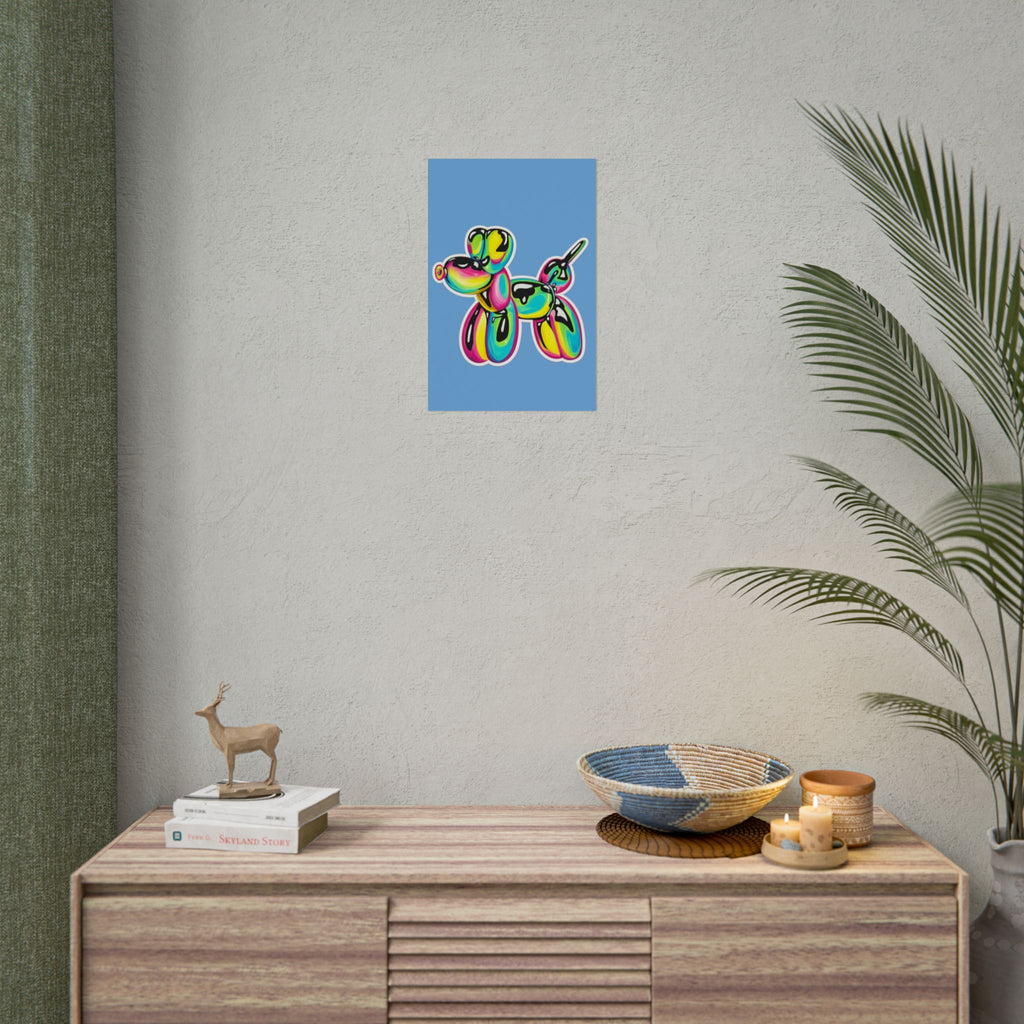 Balloon Dog Poster — Neon Art Print on Blue Background