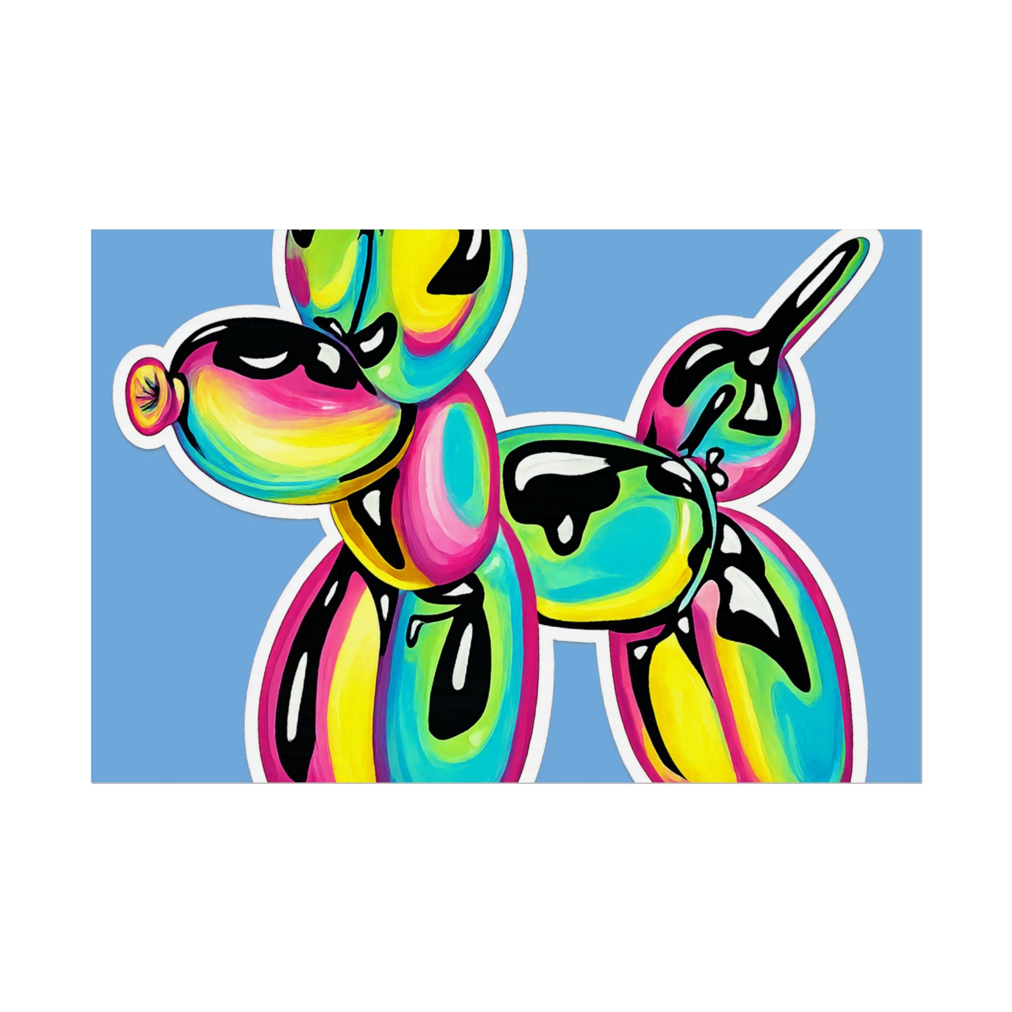 Balloon Dog Poster — Neon Art Print on Blue Background
