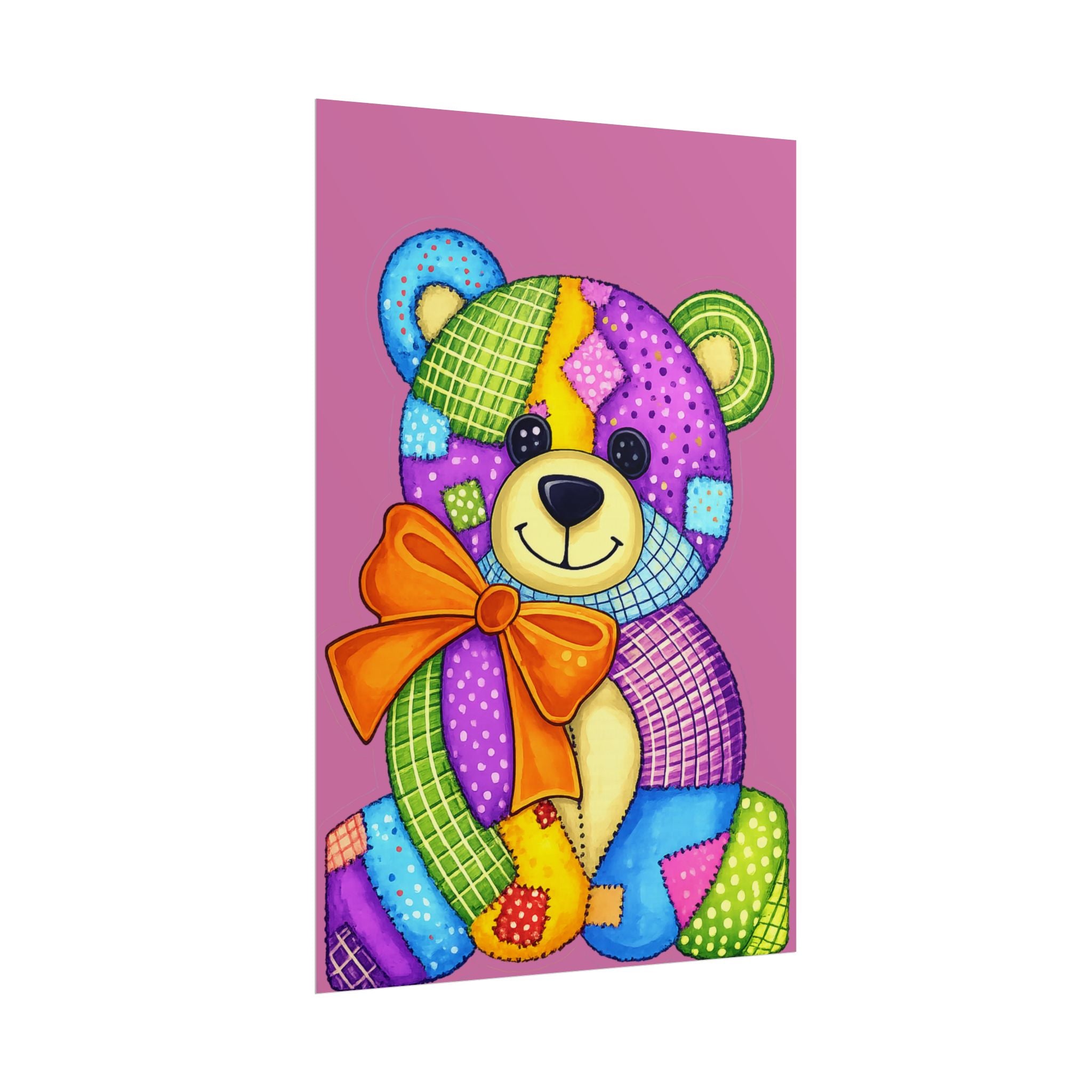Colorful Patchwork Teddy Bear Poster — Cute Nursery Wall Art
