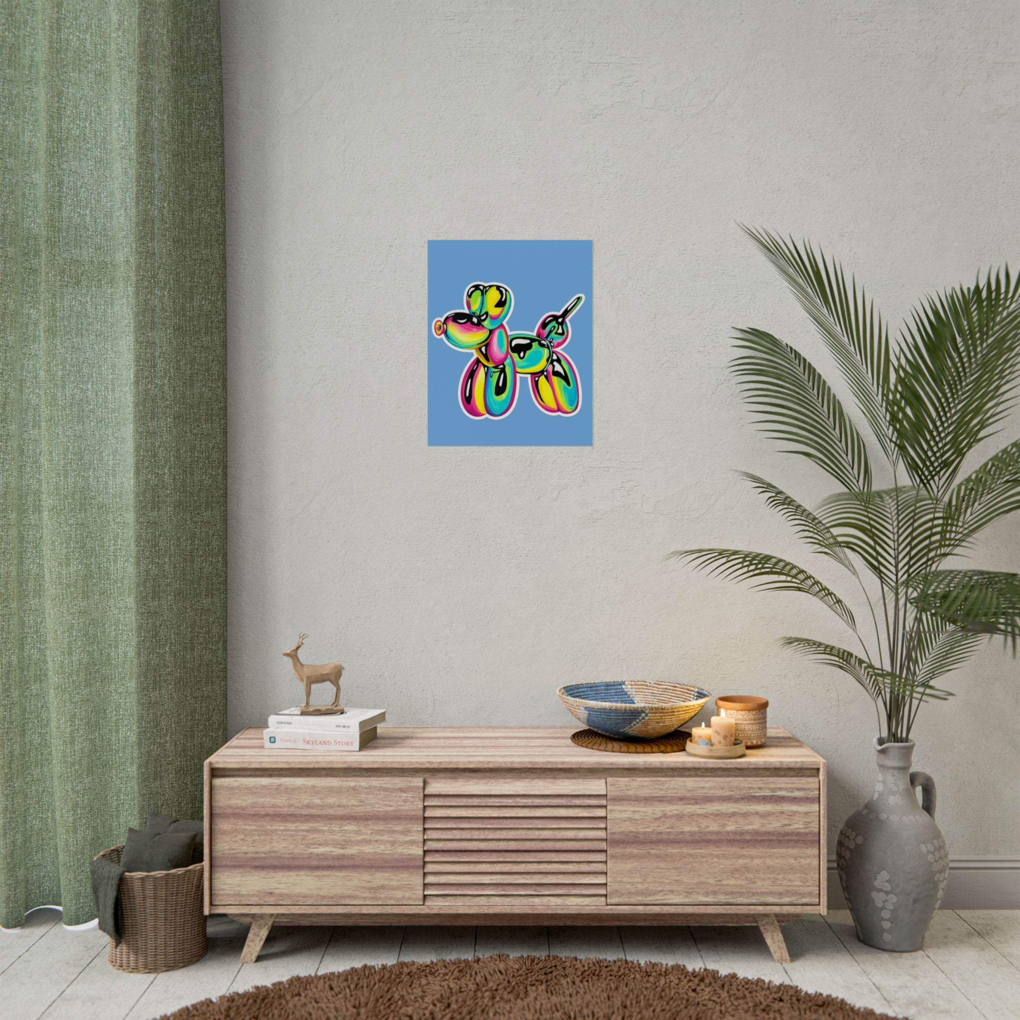 Balloon Dog Poster — Neon Art Print on Blue Background