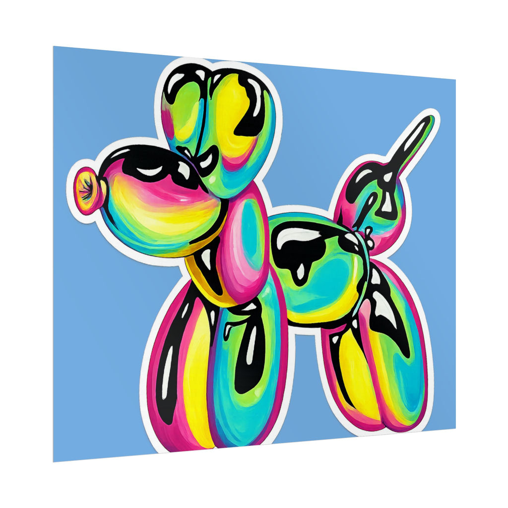 Balloon Dog Poster — Neon Art Print on Blue Background