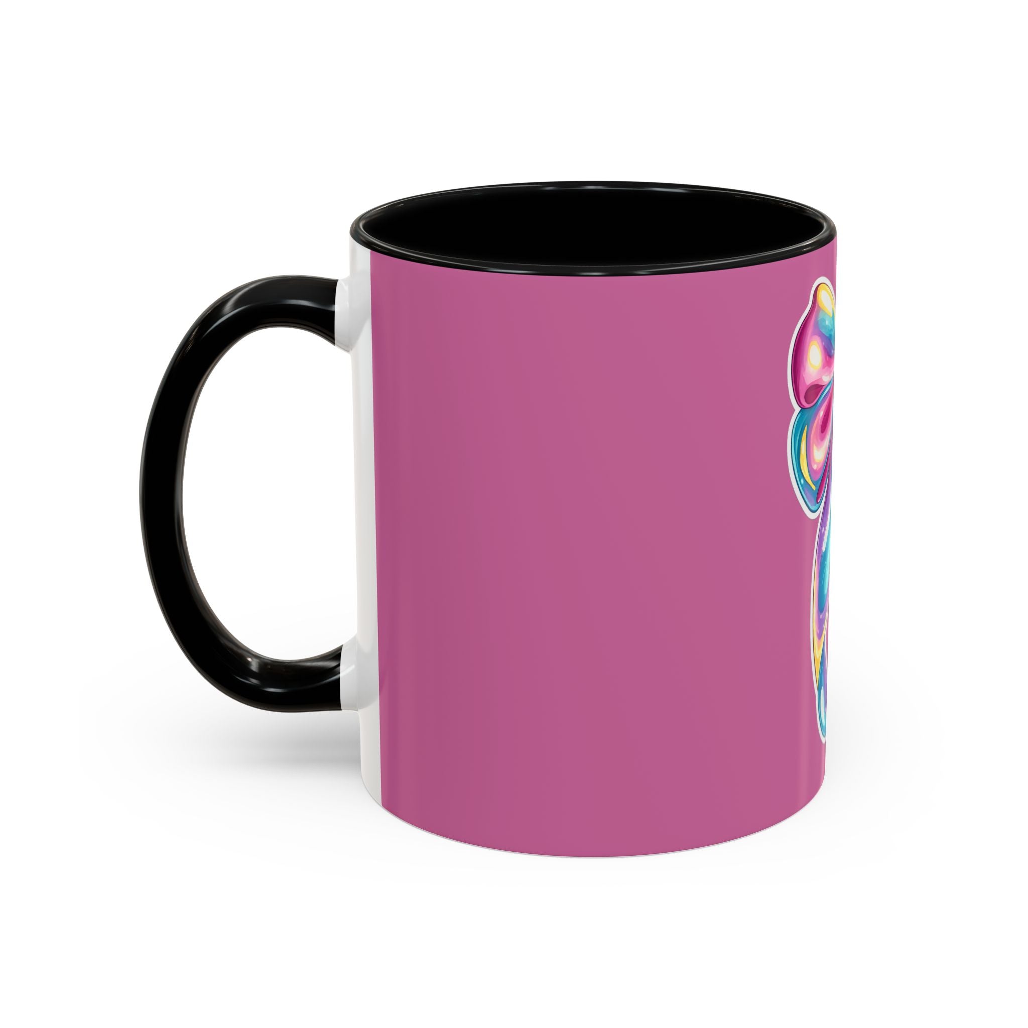 Pink Accent Coffee Mug with Rainbow Bow – Cute Gift Mug for Her