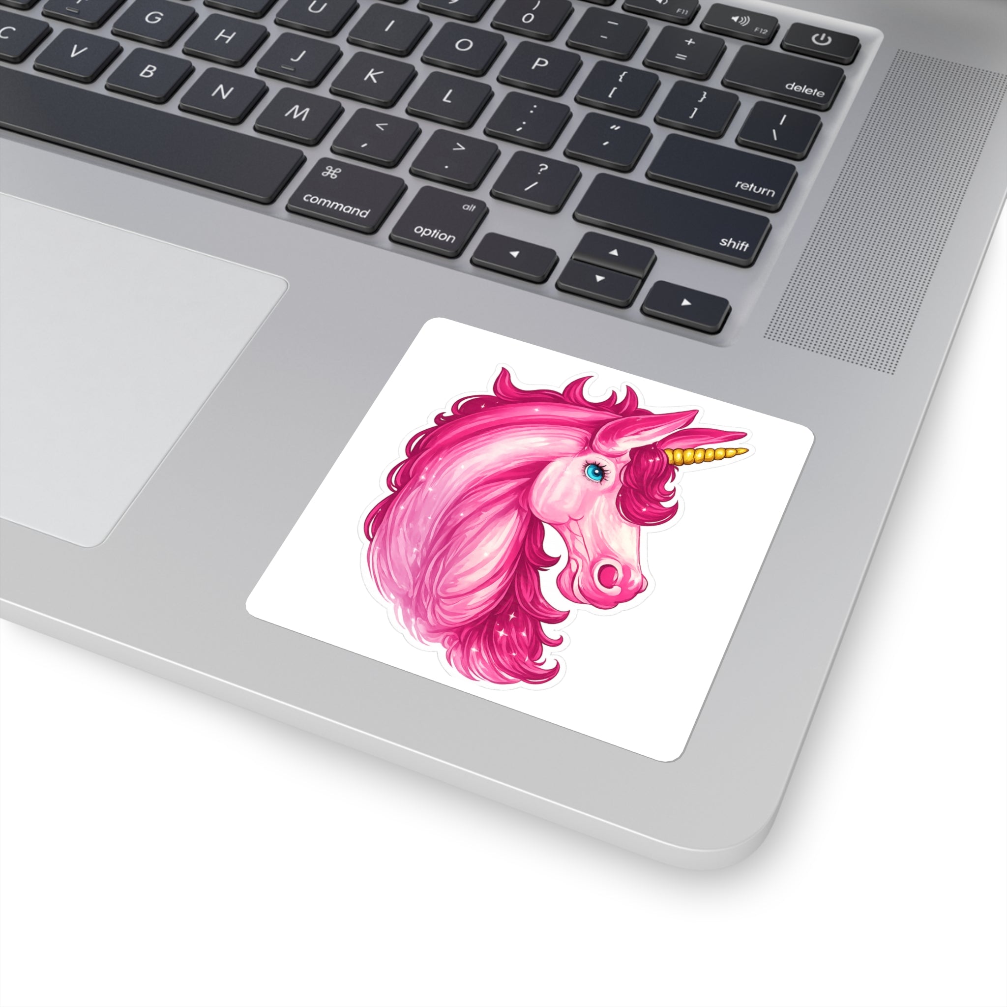 Pink Unicorn Square Sticker — Cute Magical Laptop Decal