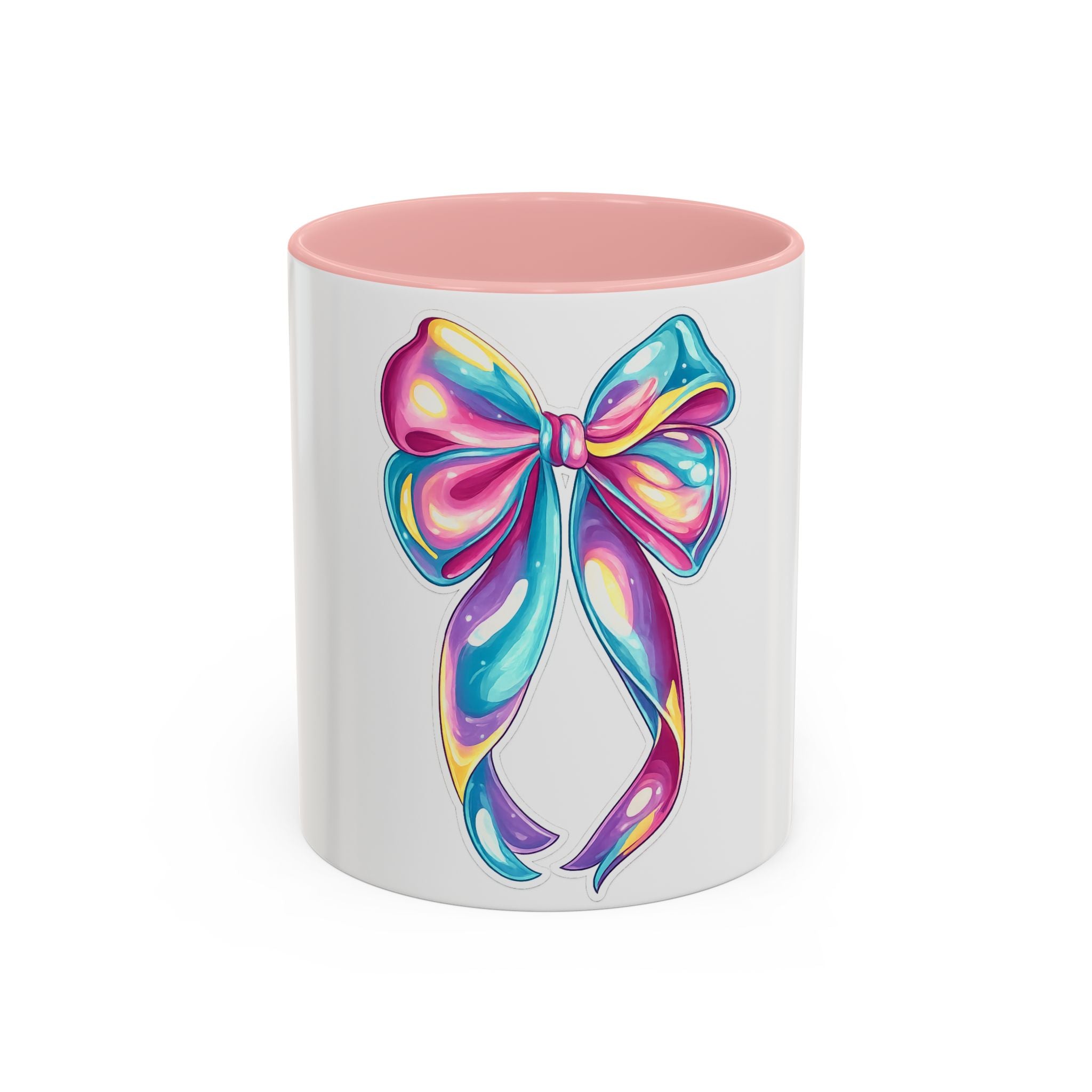 Rainbow Bow Accent Coffee Mug — Colorful Gift Mug for Her