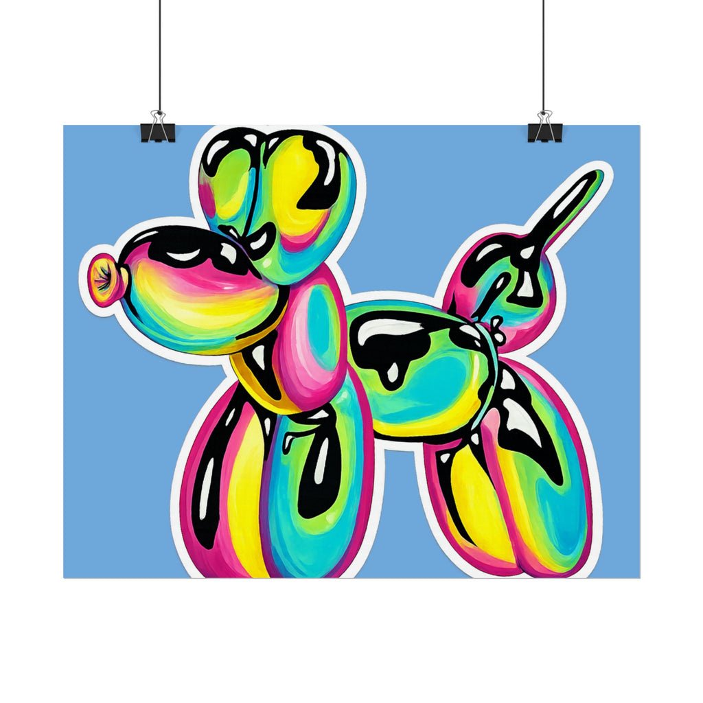 Balloon Dog Poster — Neon Art Print on Blue Background