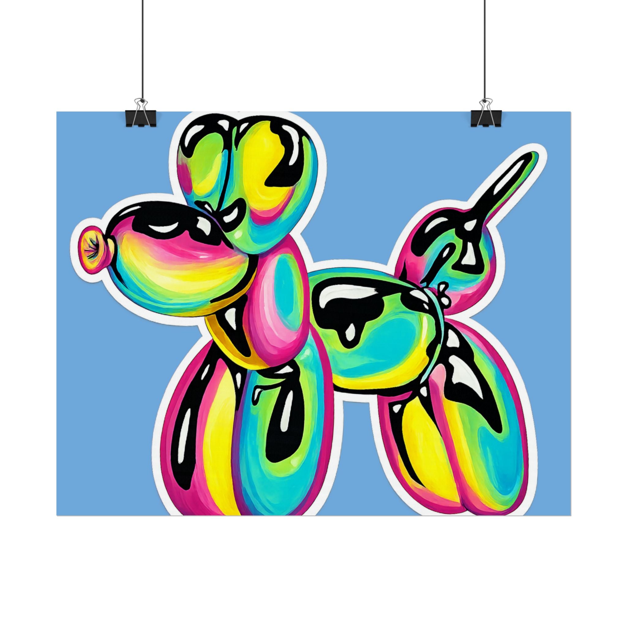 Balloon Dog Poster — Neon Art Print on Blue Background
