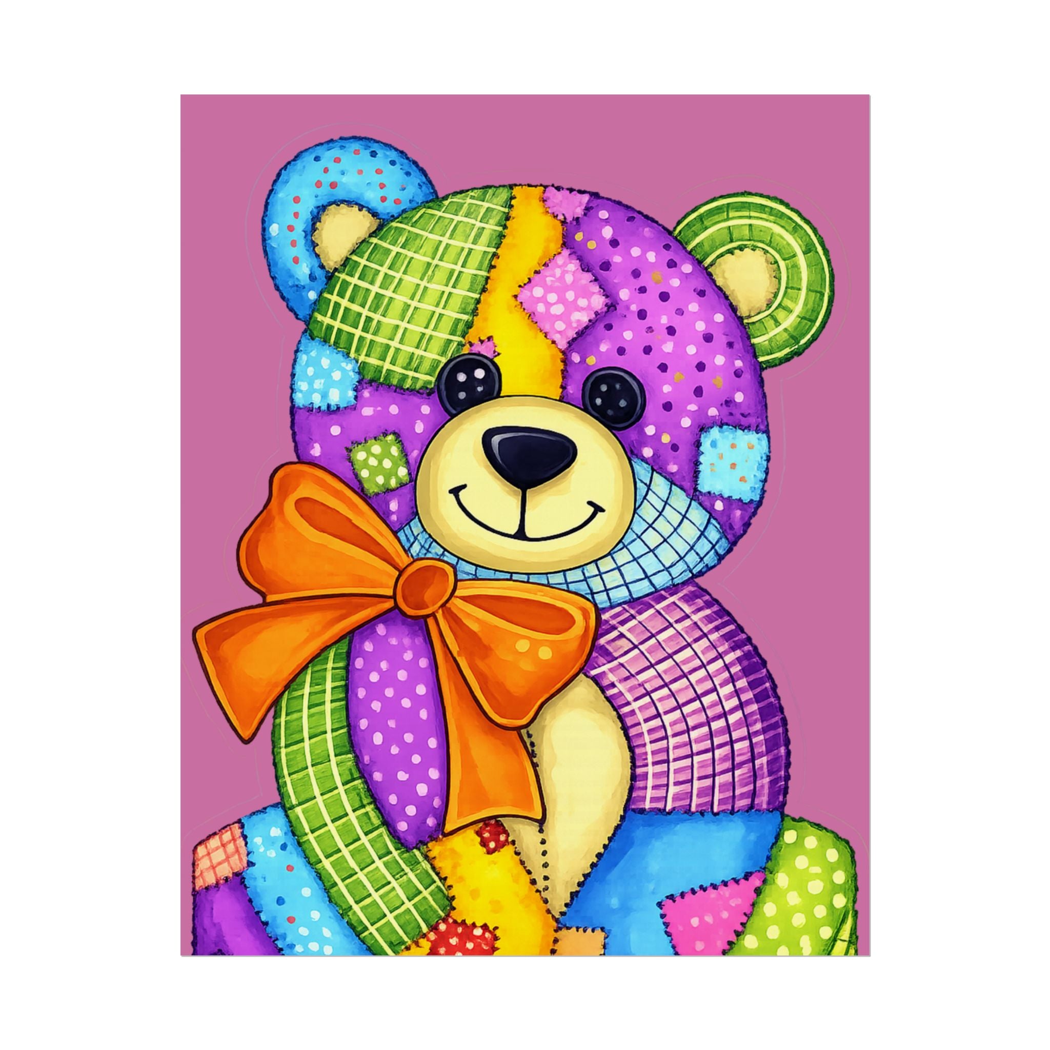 Colorful Patchwork Teddy Bear Poster — Cute Nursery Wall Art
