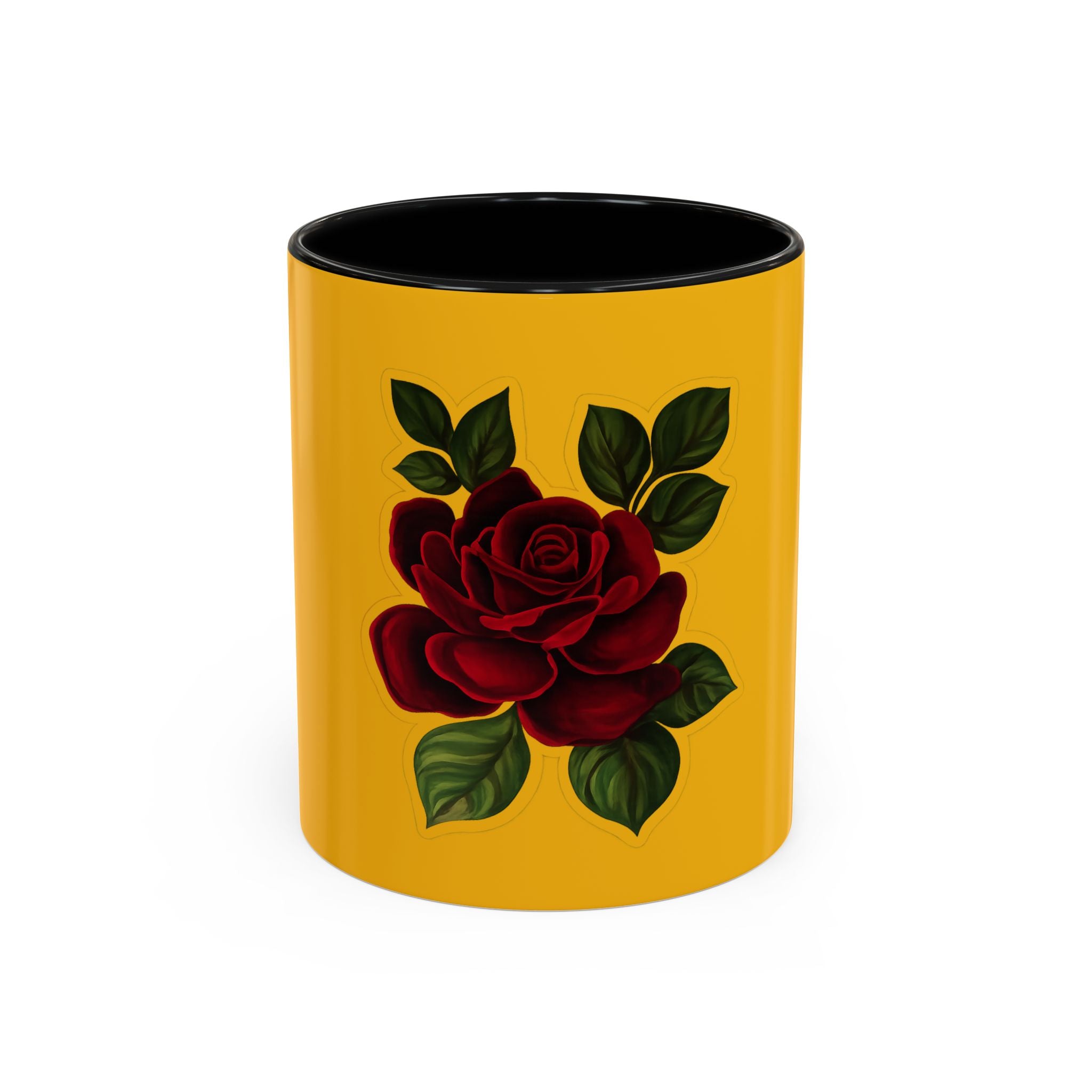 Yellow Rose Accent Coffee Mug – Vintage Red Rose Floral Ceramic Mug