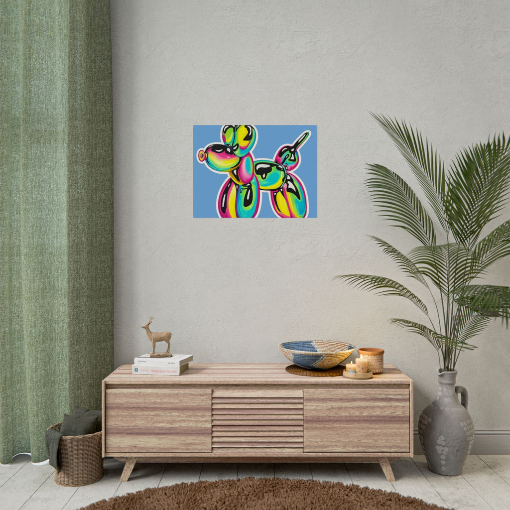 Balloon Dog Poster — Neon Art Print on Blue Background