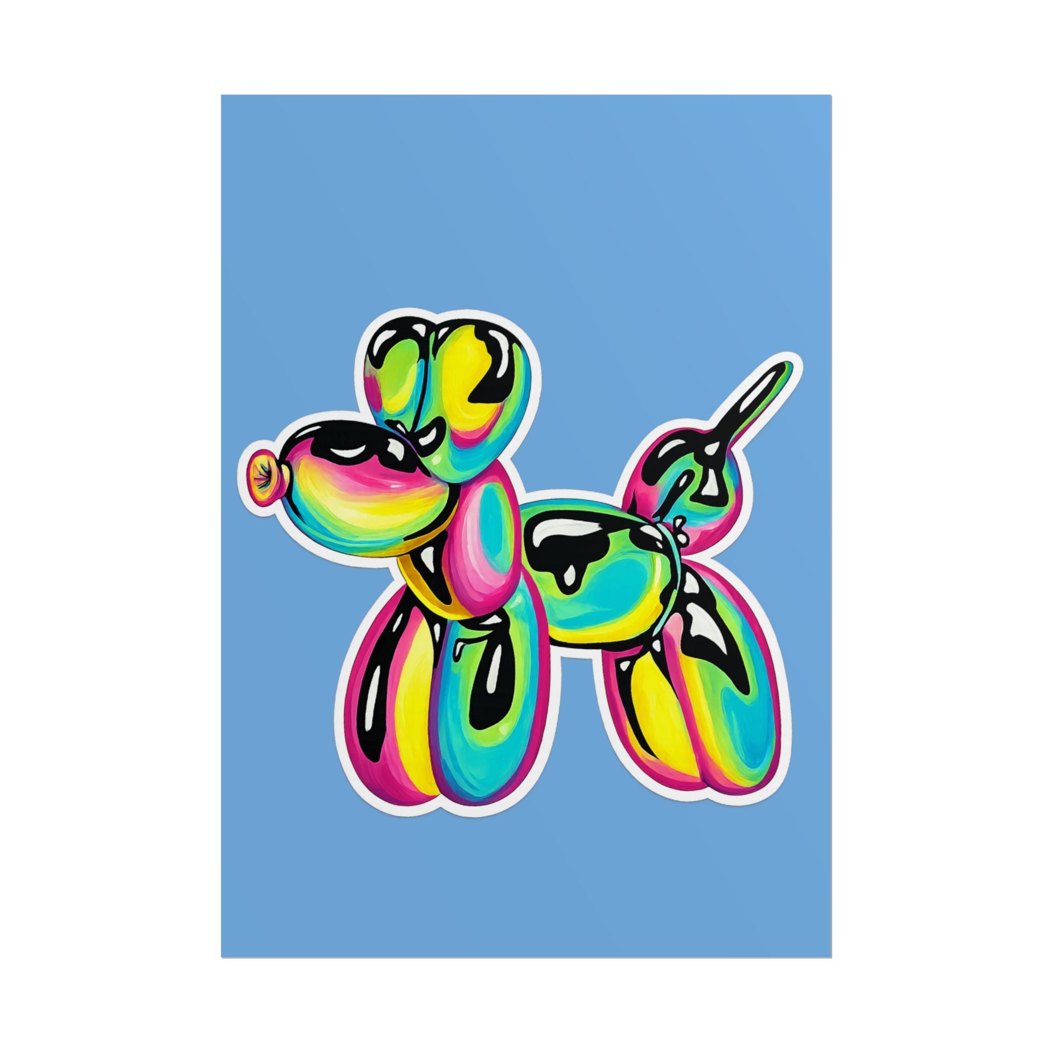Balloon Dog Poster — Neon Art Print on Blue Background