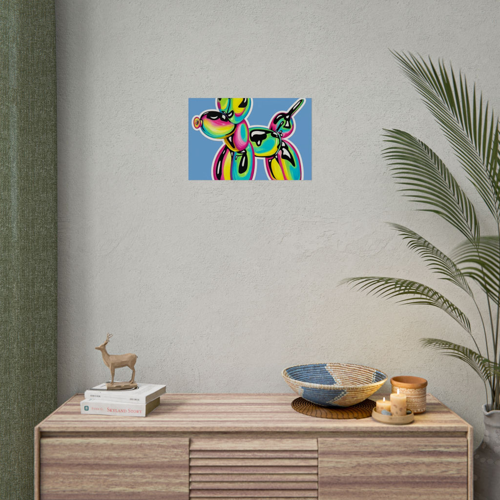 Balloon Dog Poster — Neon Art Print on Blue Background