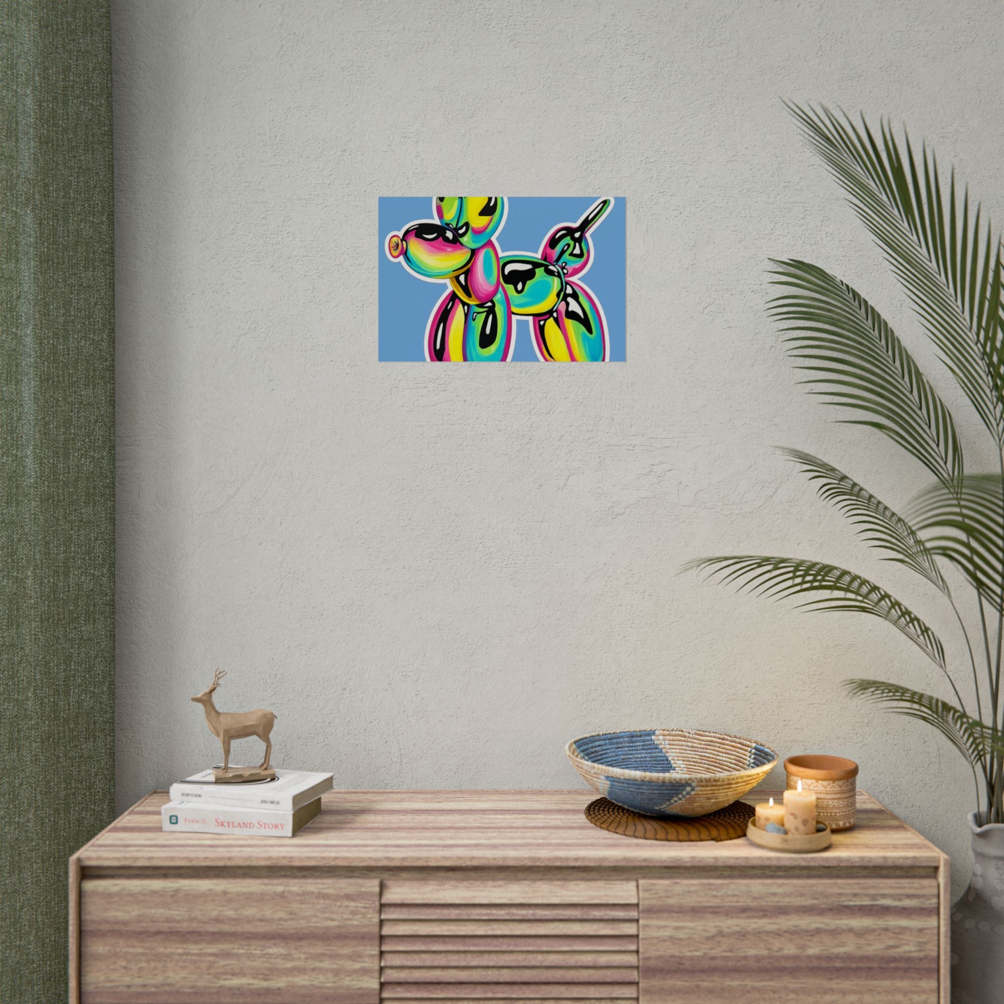 Balloon Dog Poster — Neon Art Print on Blue Background