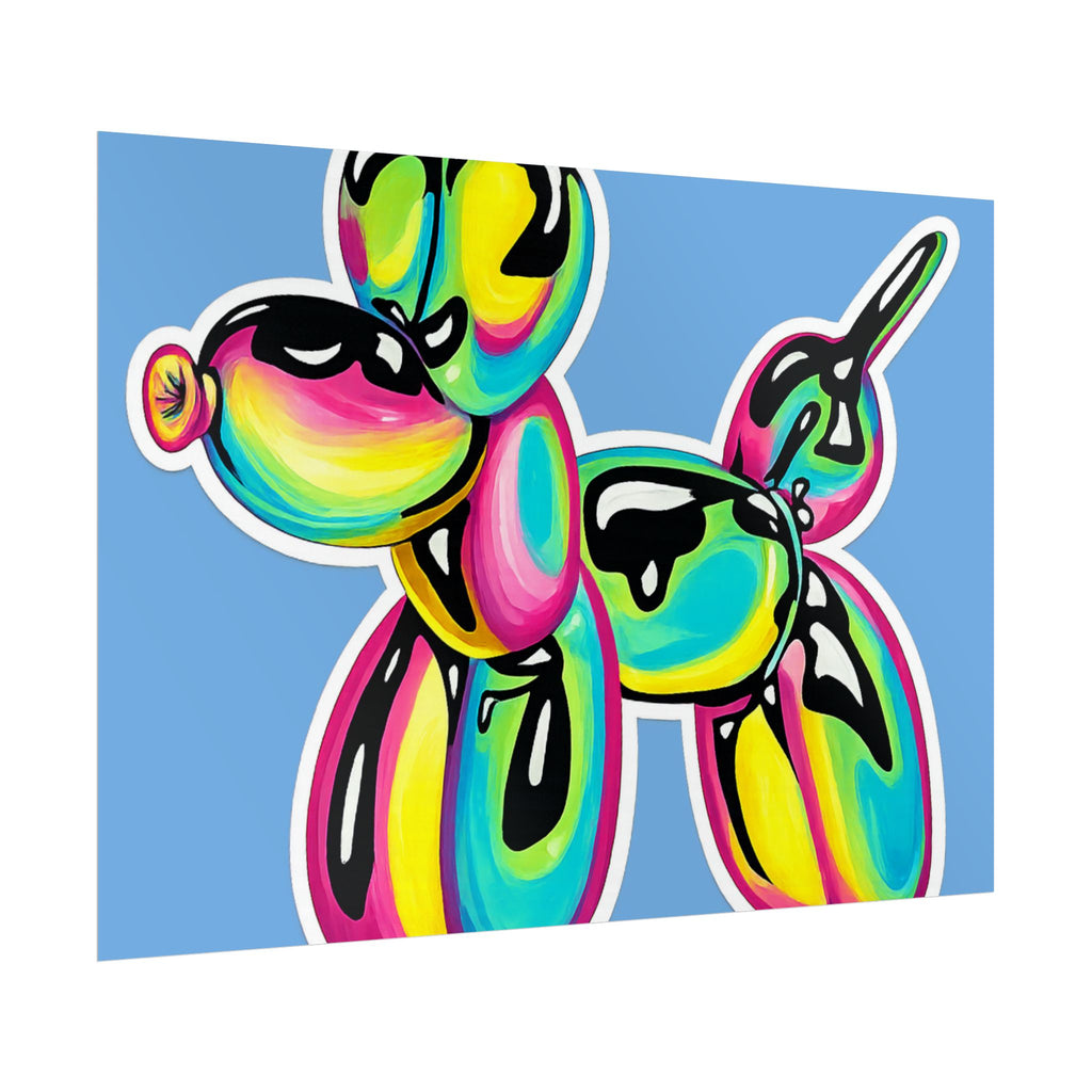 Balloon Dog Poster — Neon Art Print on Blue Background
