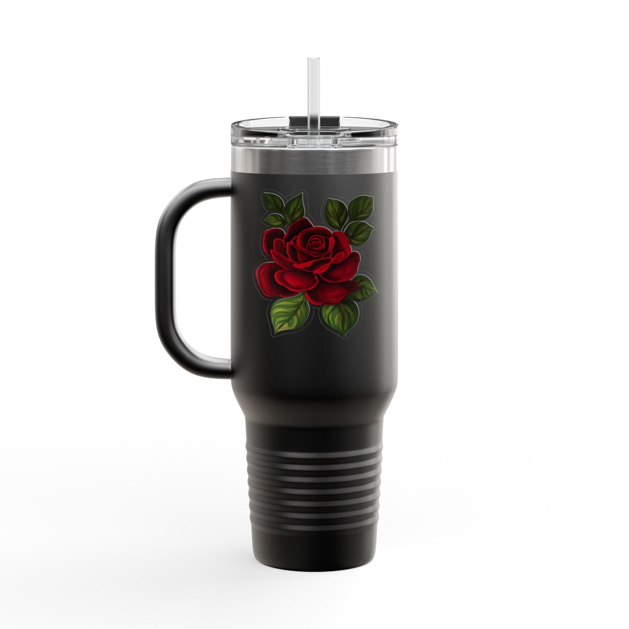 40oz Insulated Travel Mug with Red Rose Design
