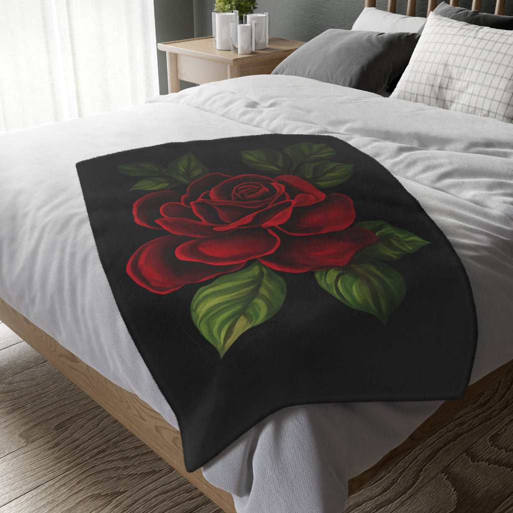 Red Rose Velvet Microfiber Blanket – Soft Two-Sided Floral Throw