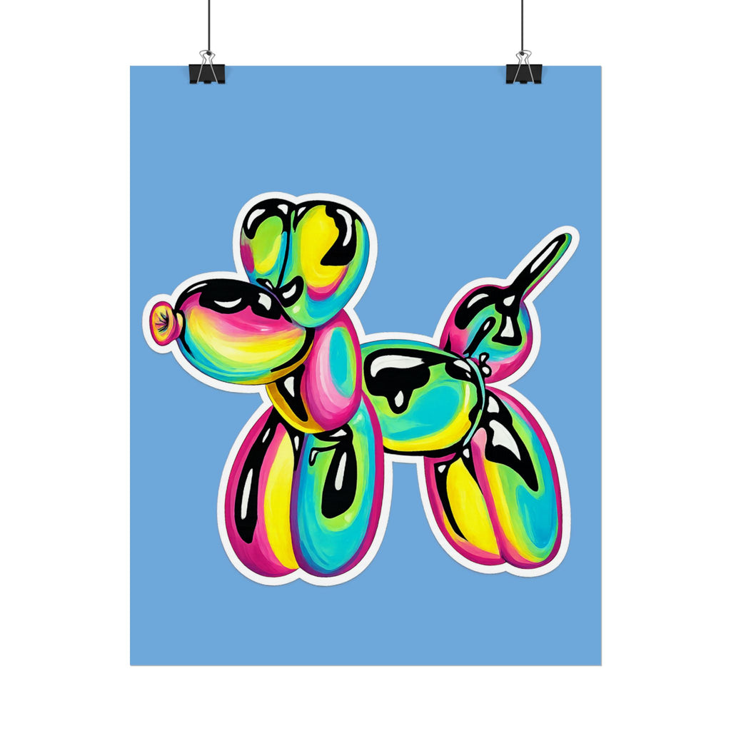 Balloon Dog Poster — Neon Art Print on Blue Background