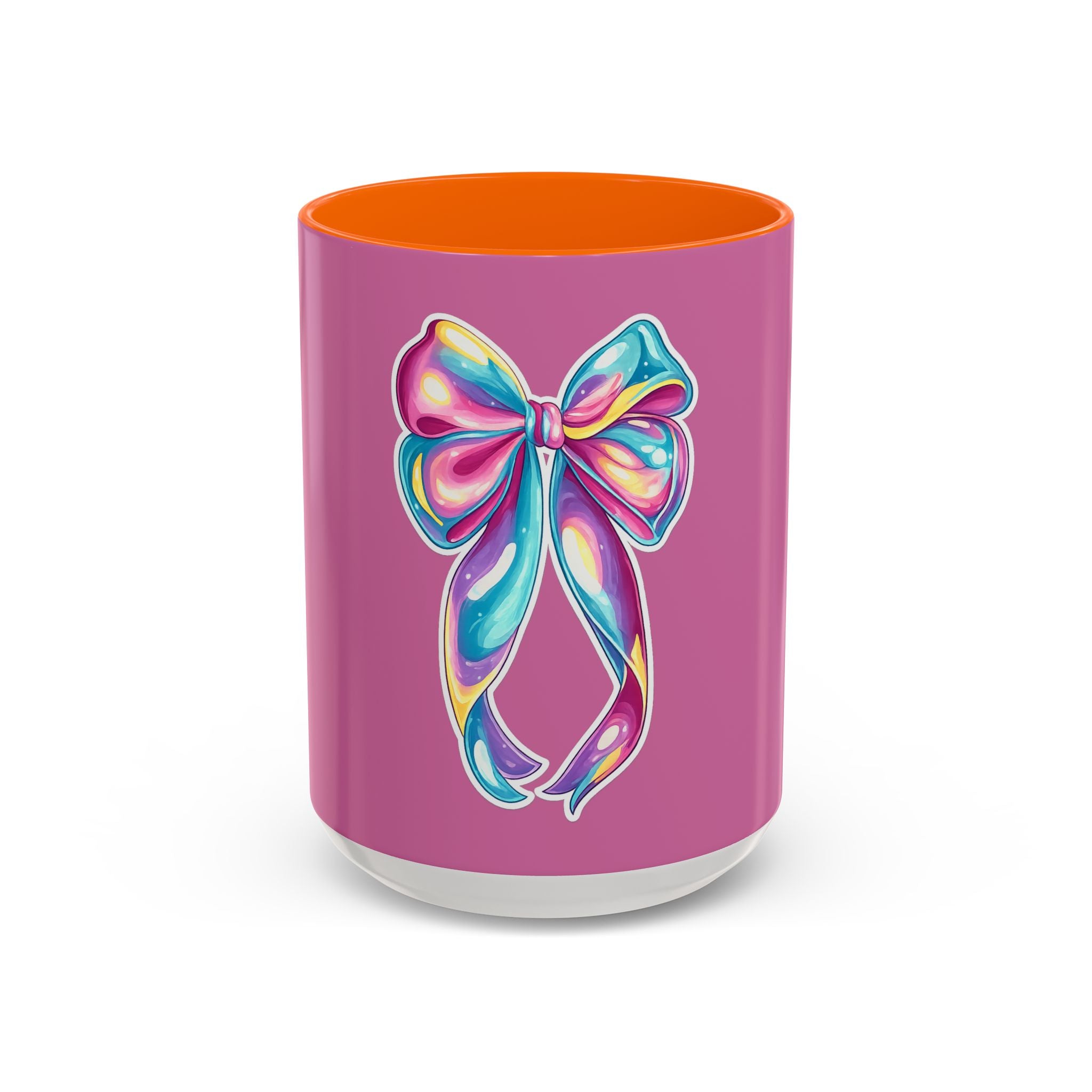 Pink Accent Coffee Mug with Rainbow Bow – Cute Gift Mug for Her
