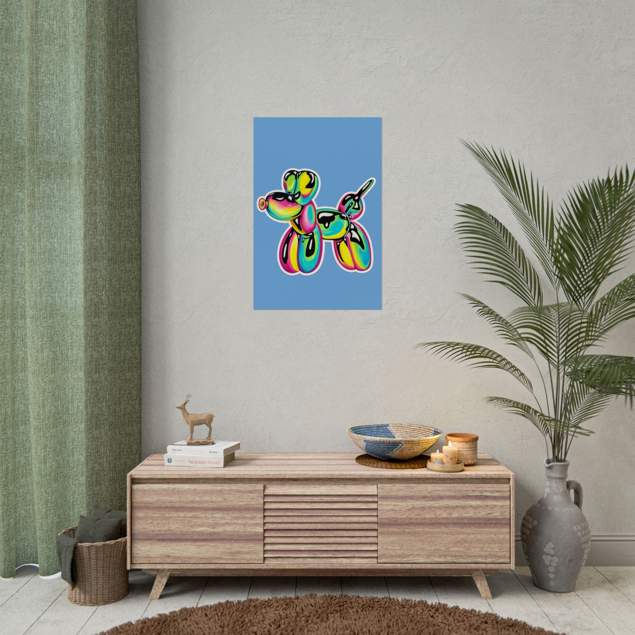 Balloon Dog Poster — Neon Art Print on Blue Background