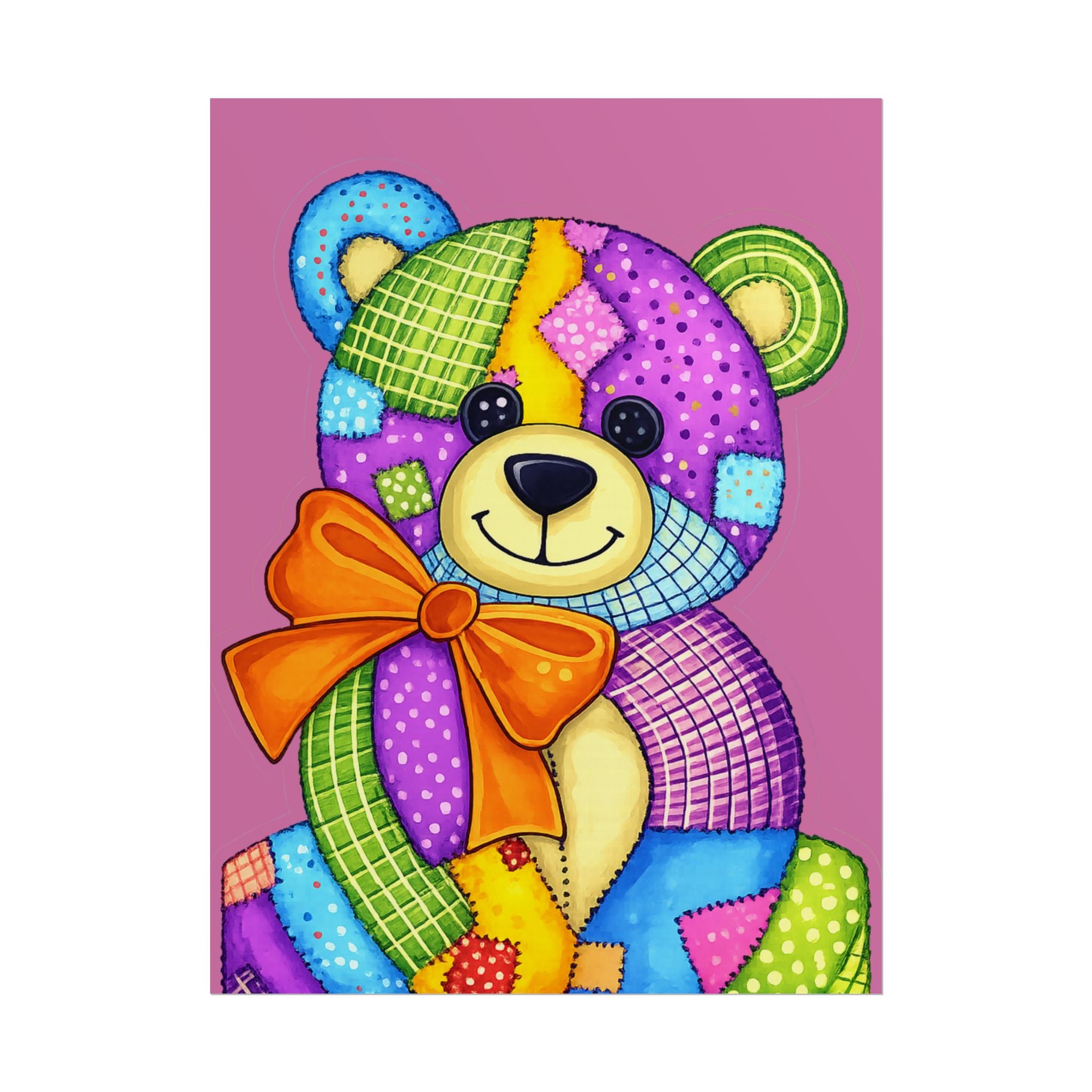 Colorful Patchwork Teddy Bear Poster — Cute Nursery Wall Art