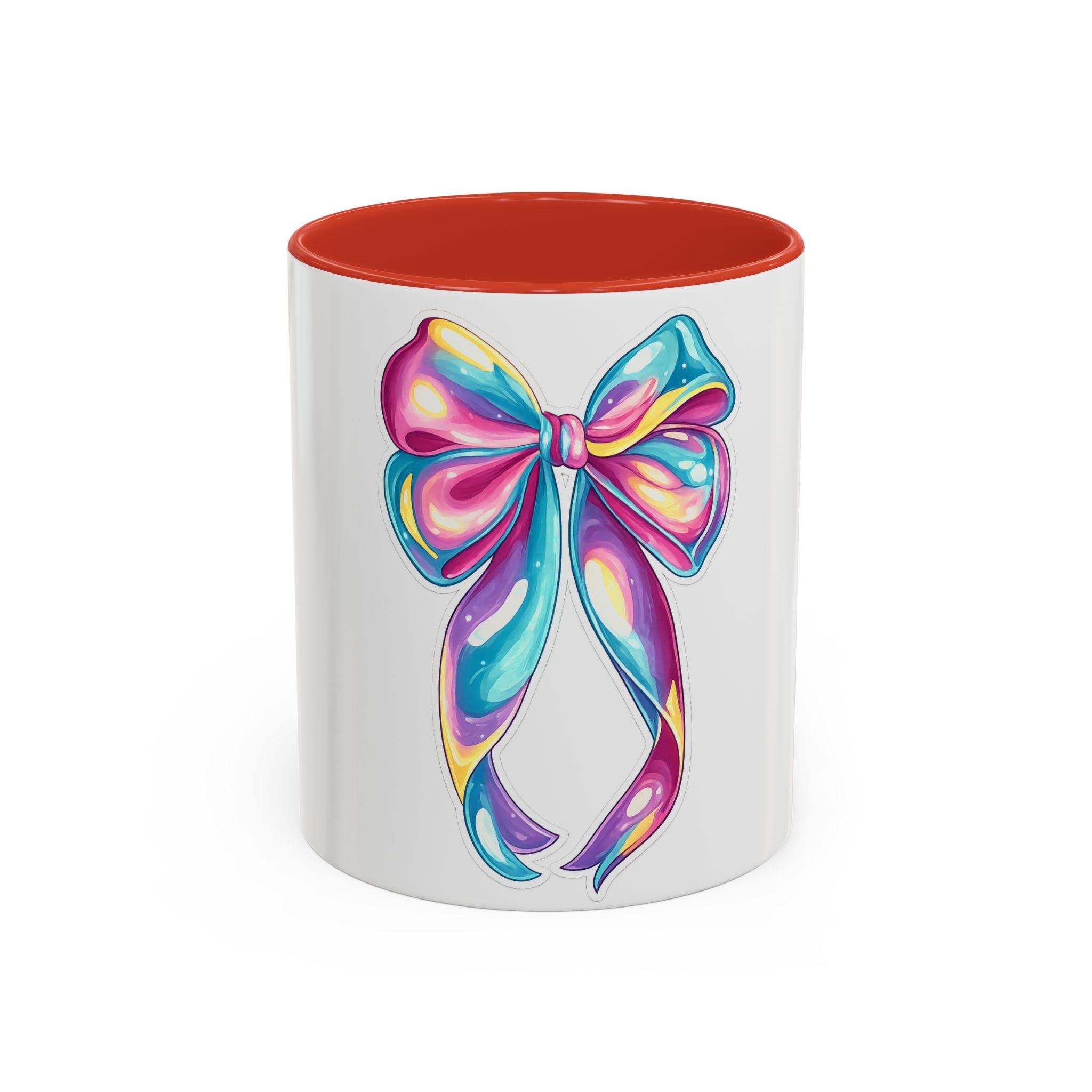 Rainbow Bow Accent Coffee Mug — Colorful Gift Mug for Her