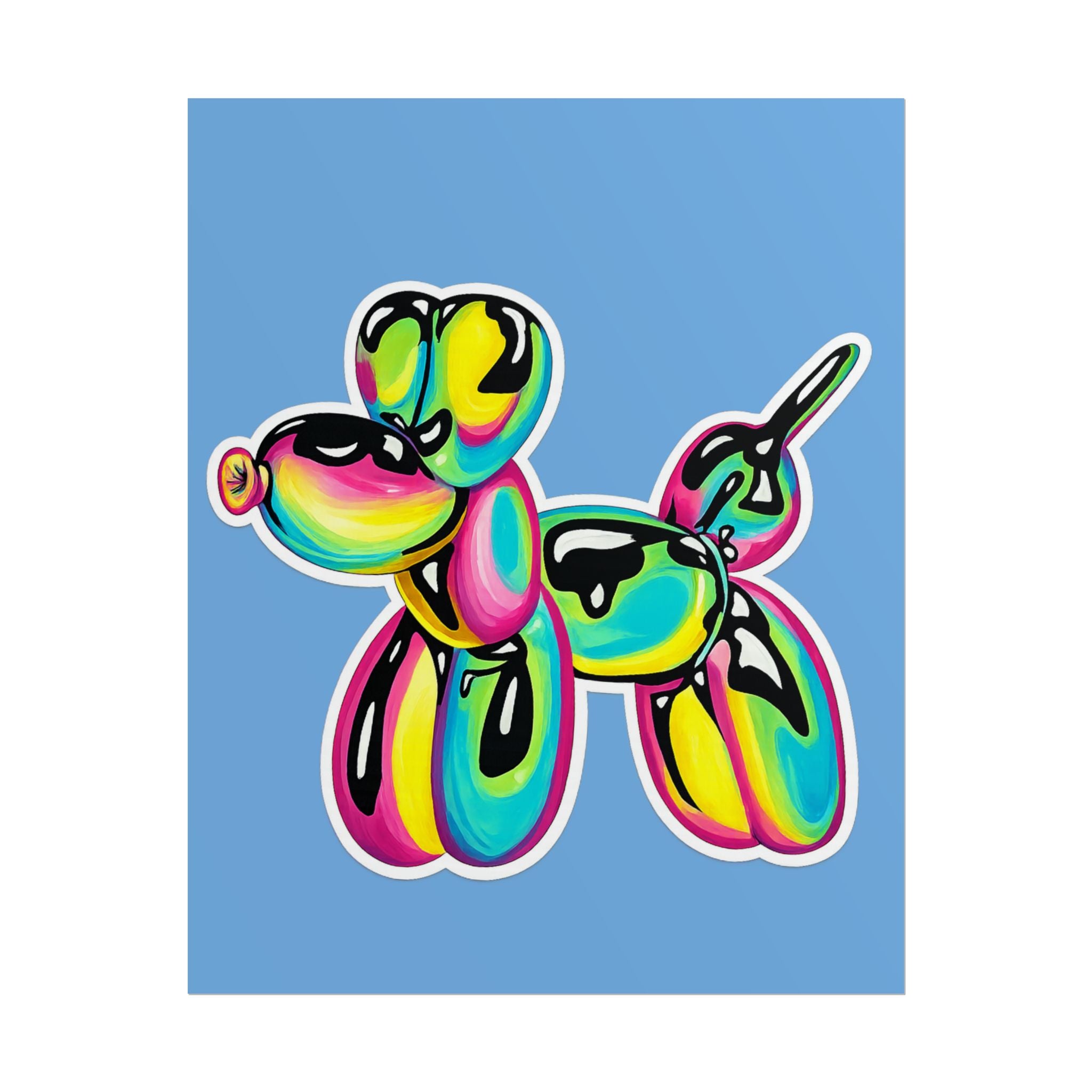 Balloon Dog Poster — Neon Art Print on Blue Background