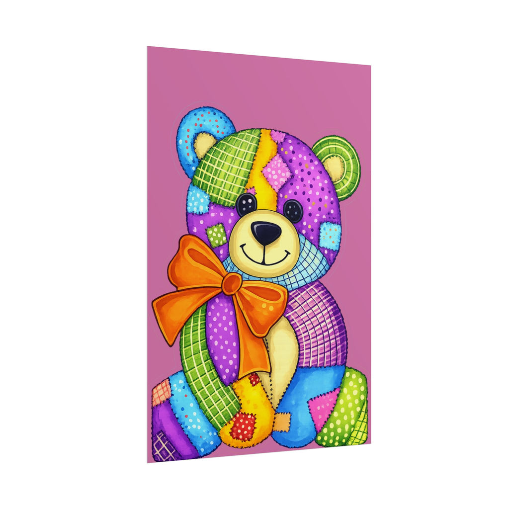 Colorful Patchwork Teddy Bear Poster — Cute Nursery Wall Art