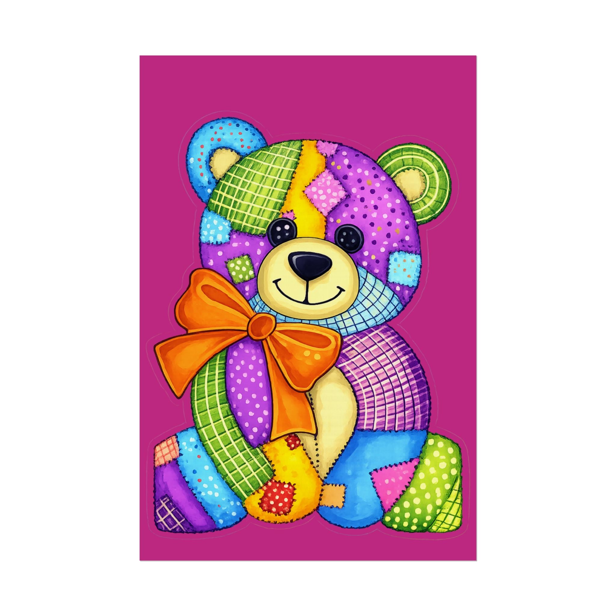 Teddy Bear Patchwork Rolled Poster – Colorful Nursery Wall Art for Kids, Baby Shower Gift