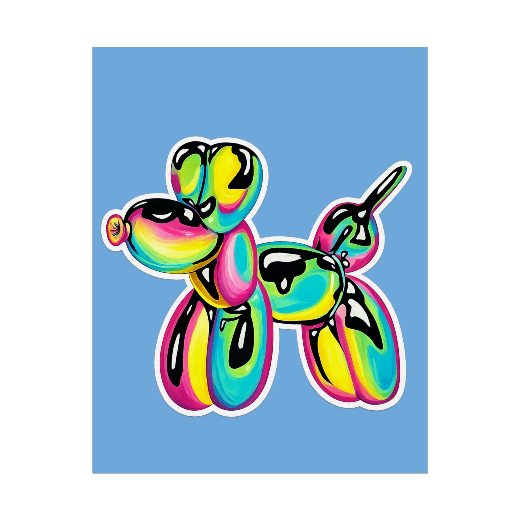 Balloon Dog Poster — Neon Art Print on Blue Background