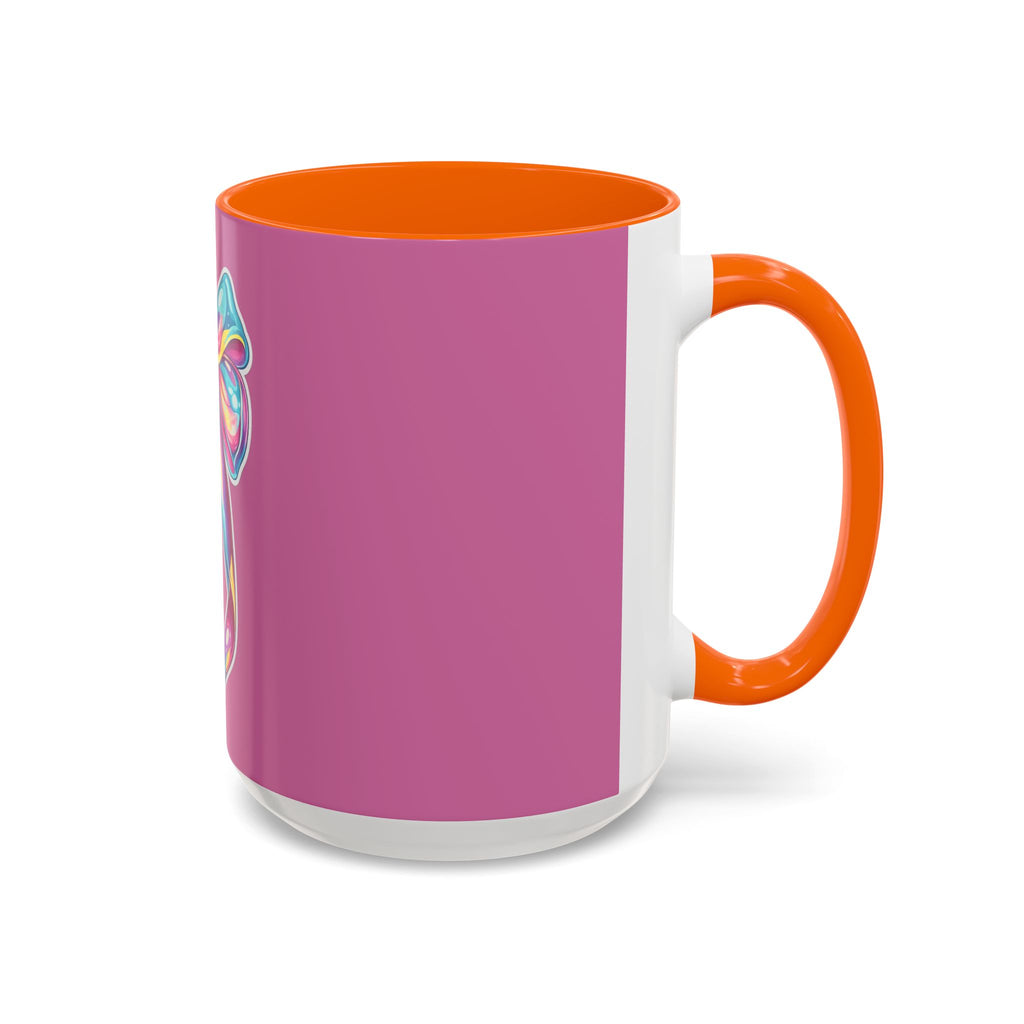Pink Accent Coffee Mug with Rainbow Bow – Cute Gift Mug for Her