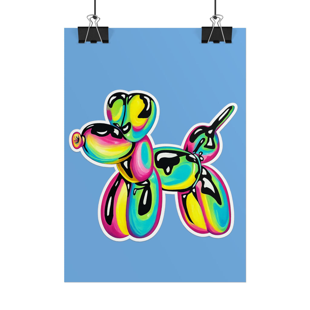 Balloon Dog Poster — Neon Art Print on Blue Background