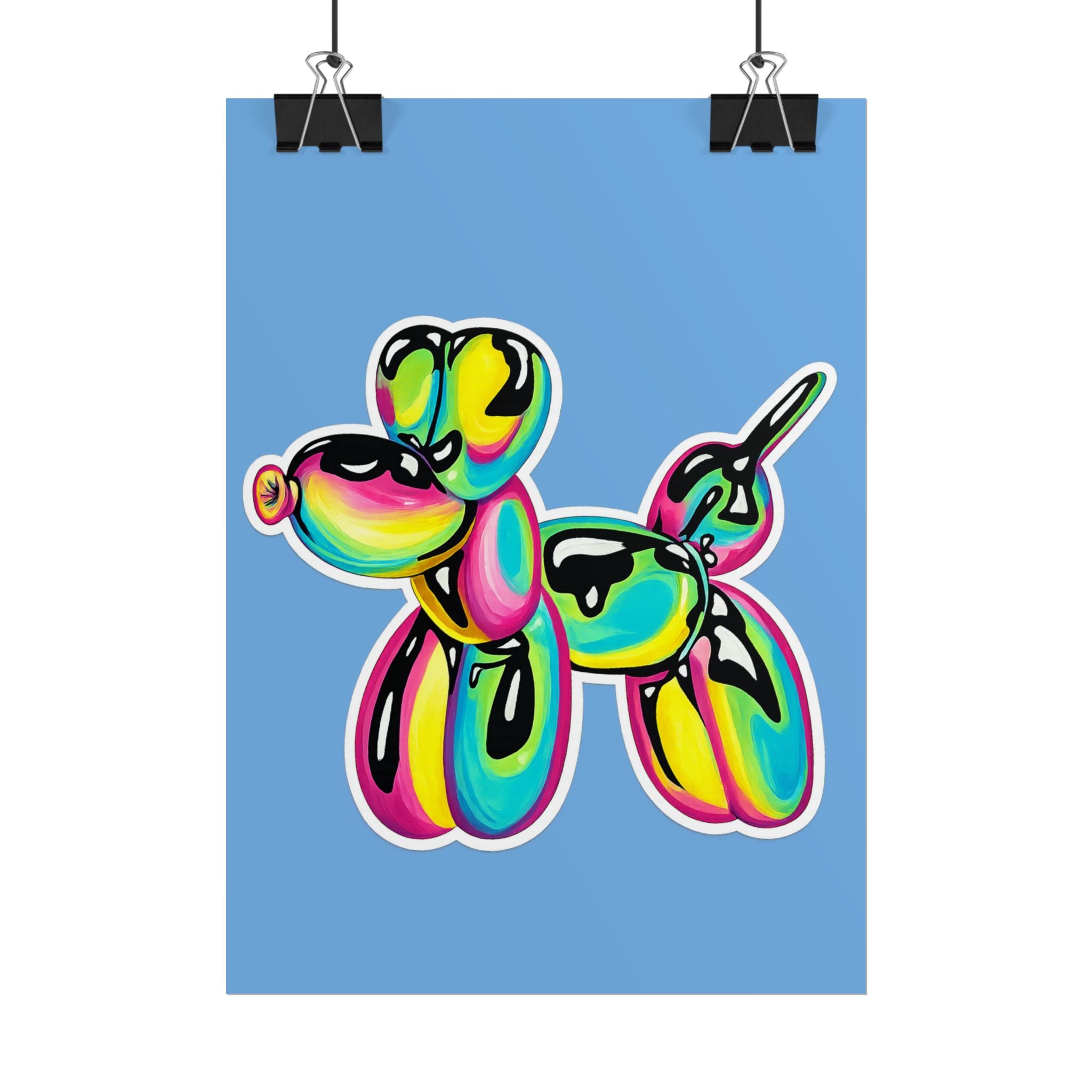 Balloon Dog Poster — Neon Art Print on Blue Background