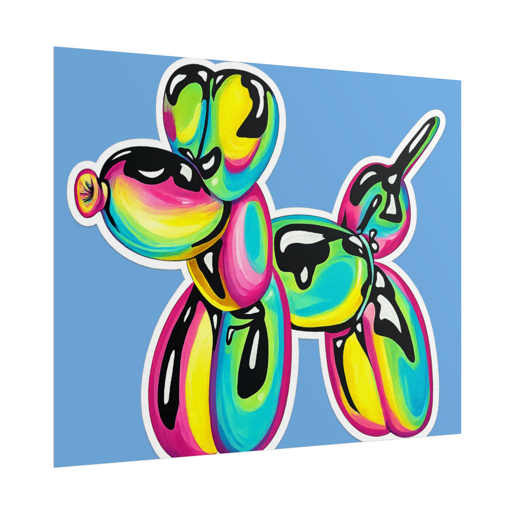Balloon Dog Poster — Neon Art Print on Blue Background