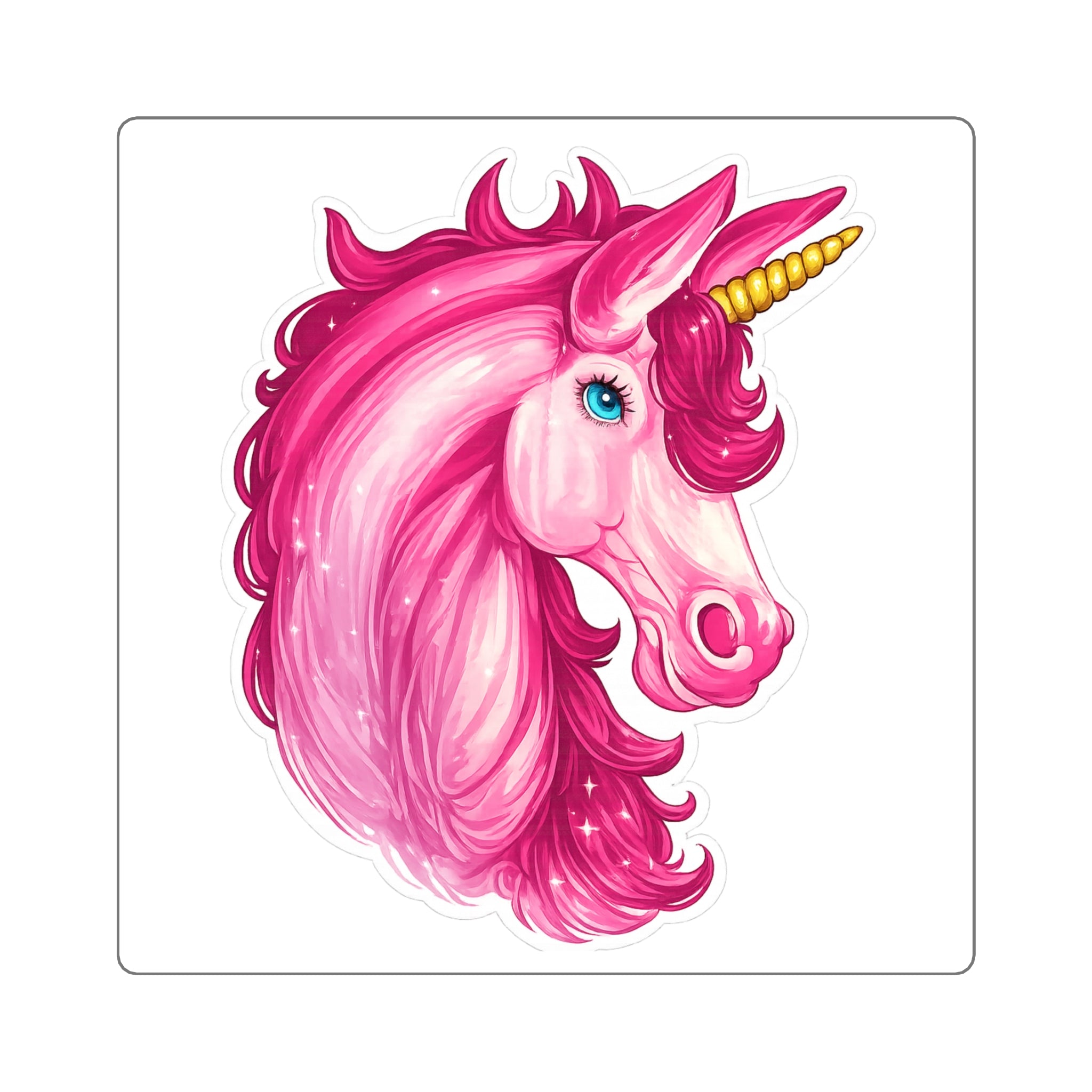 Pink Unicorn Square Sticker — Cute Magical Laptop Decal